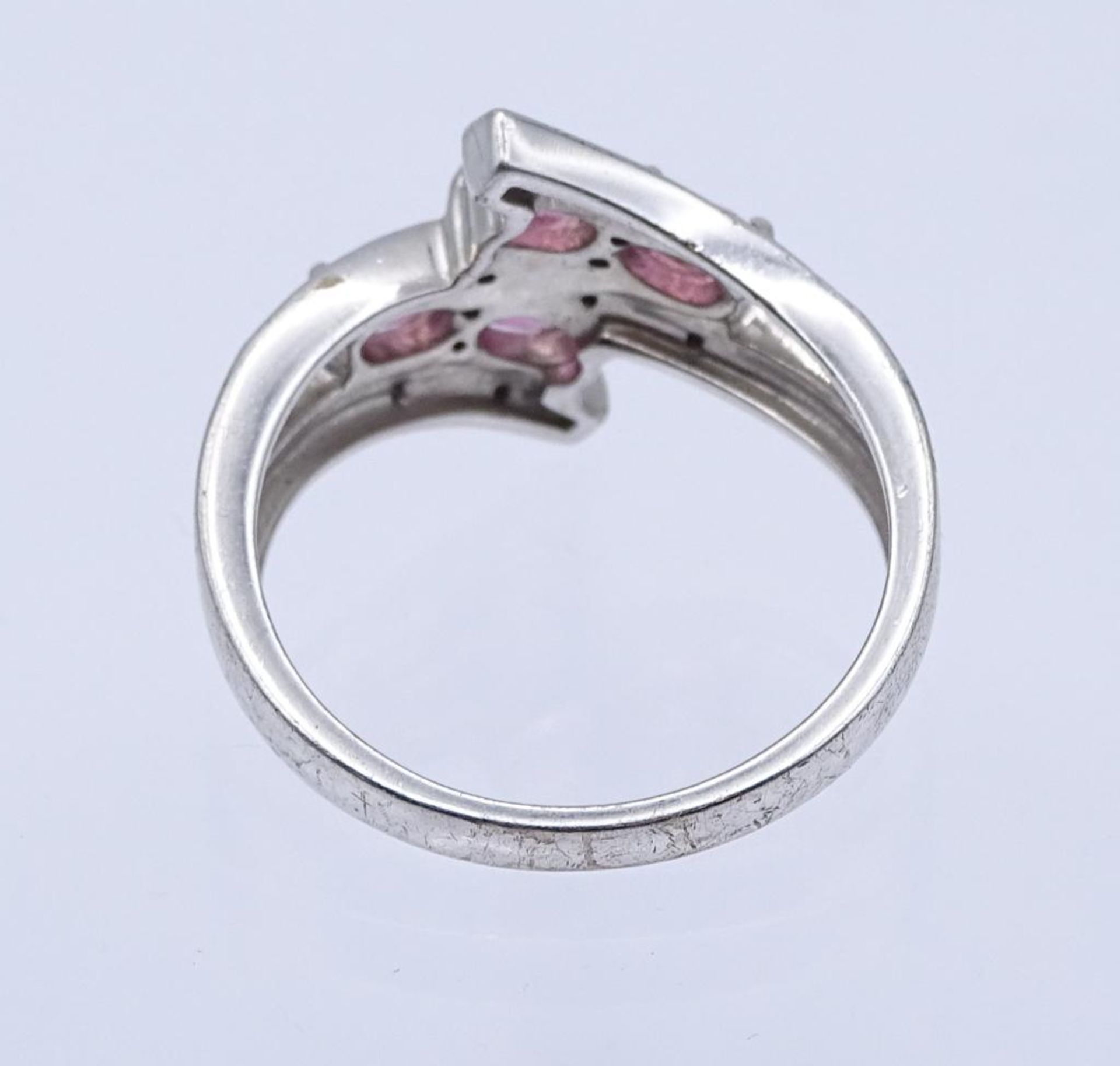 Sterling Silber Ring 925/000 mit pinken Turmalinen und Diamanten, 5,20gr., RG 63 - Bild 3 aus 3