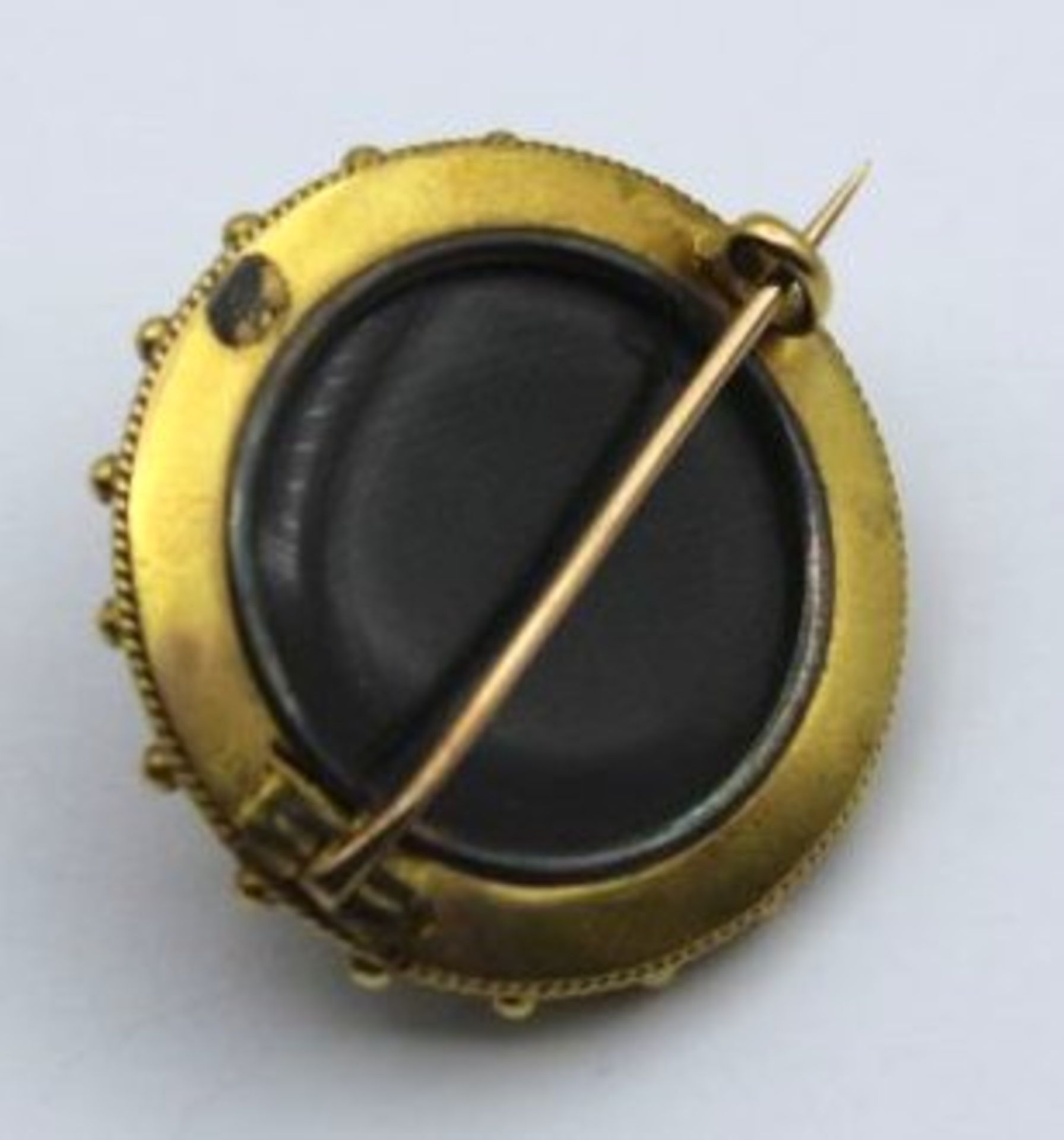 Brosche, Gold um 14 Karat, Etruskischer Stil, 9,3gr., D-3cm. - Bild 2 aus 2