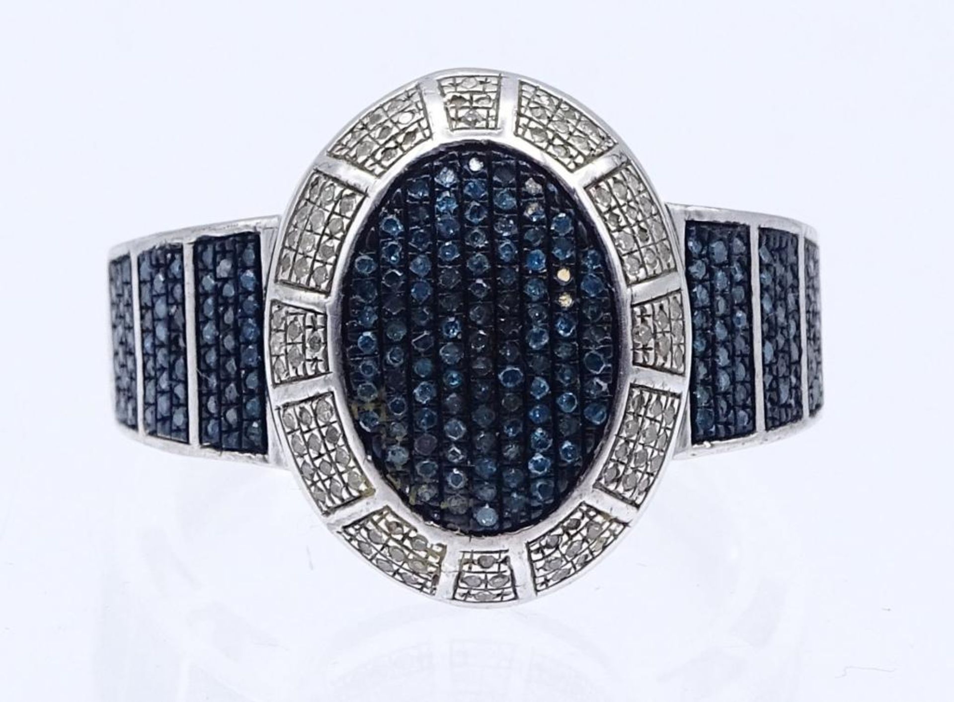 Sterling Silber Ring 925/000 mit blauen und weißen Diamanten,5,4gr., RG 5