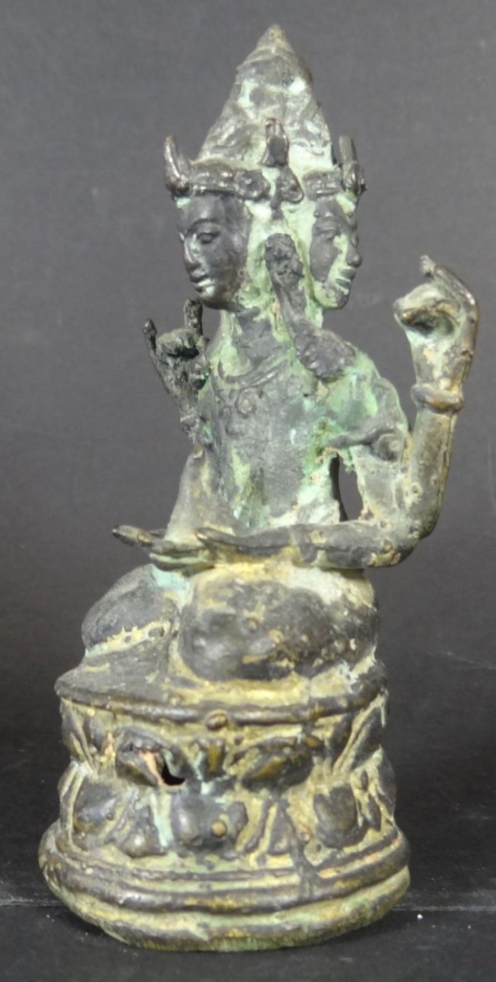 Shalinindia Hindu Götter Statue Brahma Vishnu Mahesh, Trinity, Bronze patiniert, älter, -10 - Bild 4 aus 5