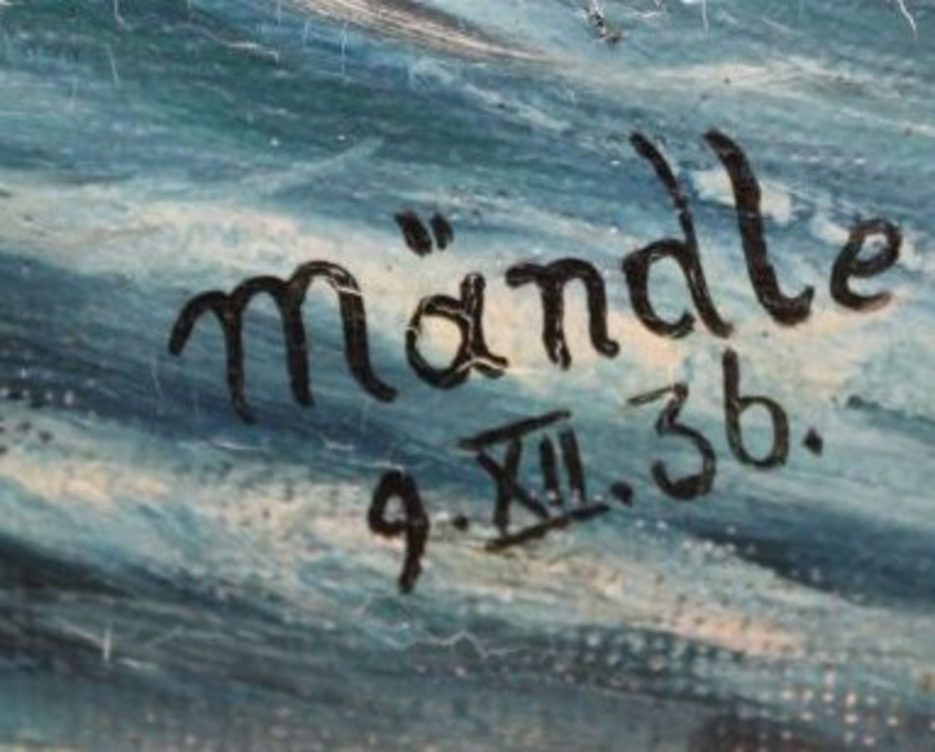 Mändle 9.XII.36 "4master auf See", Öl/Hartfaser, gerahmt, RG 35,5 x 43,5cm - Bild 2 aus 3