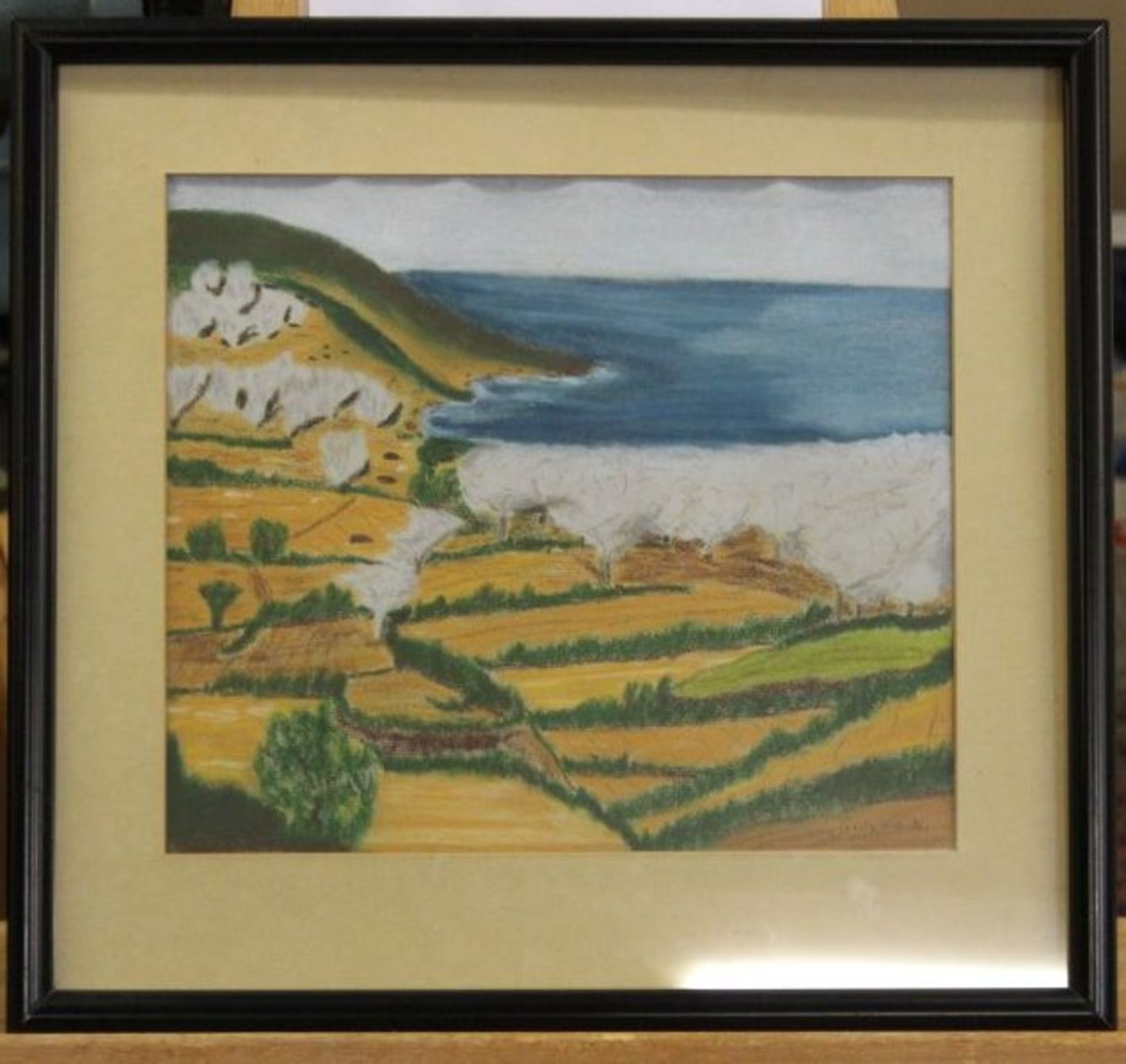 Georg JUNG (1899-1957) "Küstenlandschaft", datiert (19)32, Ölkreide/Papier, gerahmt/Glas, RG 40 x - Bild 3 aus 3