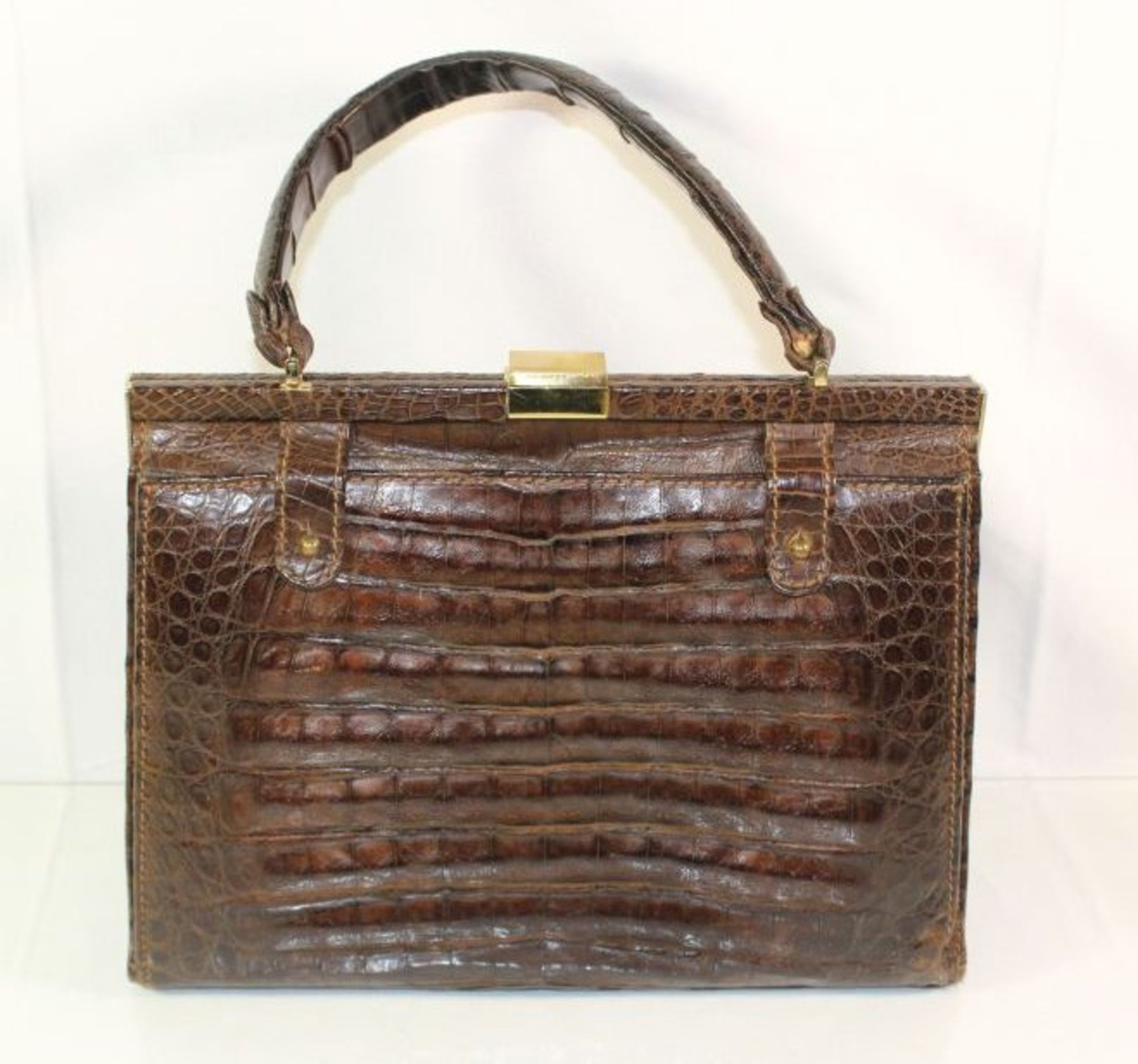 Damen-Handtasche, braunes Krokoleder, 21 x 27cm.