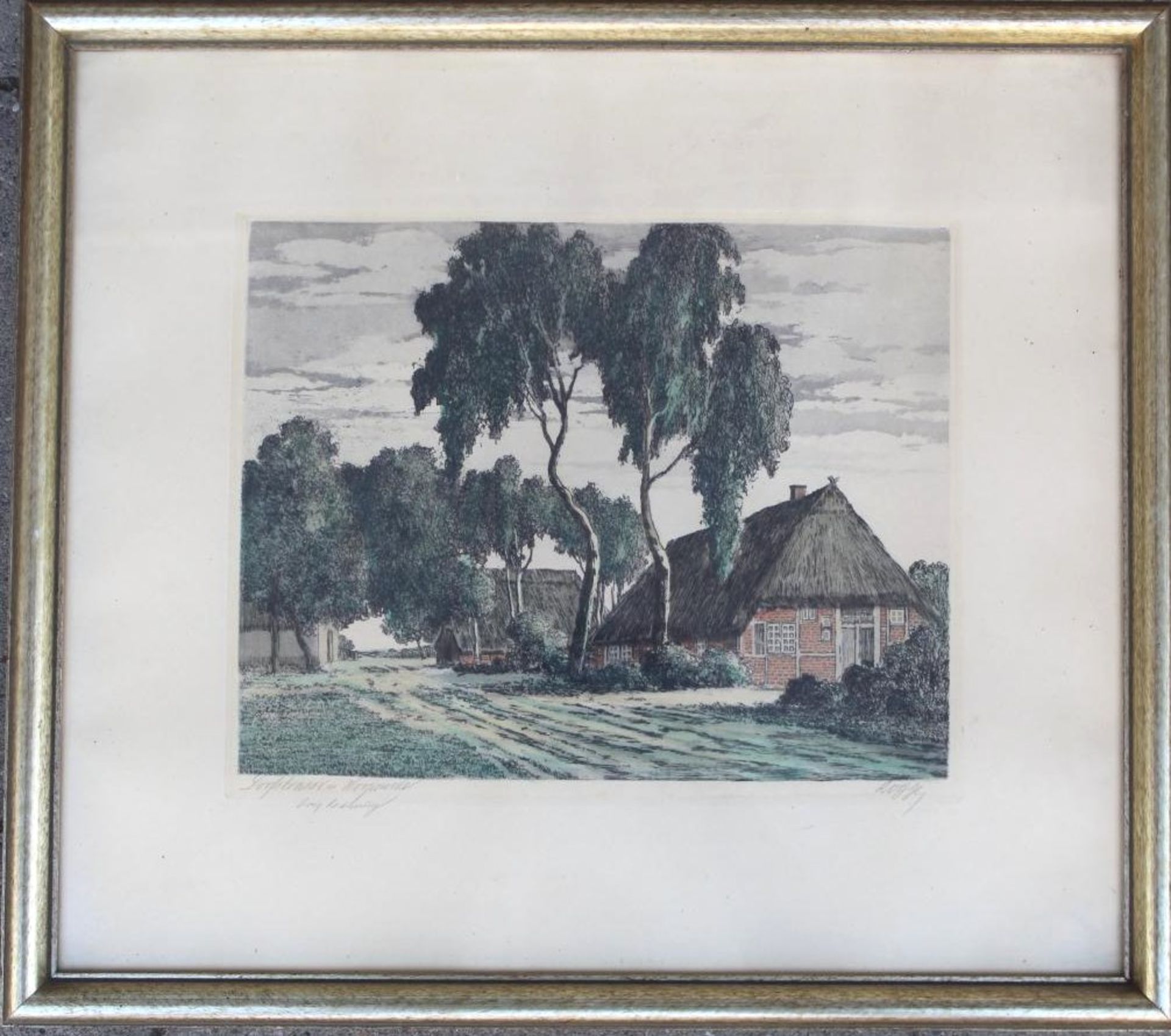 Cornelius Johannes ROGGE (1874-1936) "Dorfstrasse in Worpswede", grosse Farbradierung, ger/Glas, - Bild 2 aus 6