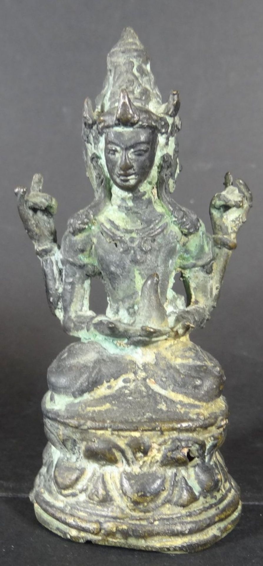 Shalinindia Hindu Götter Statue Brahma Vishnu Mahesh, Trinity, Bronze patiniert, älter, -10