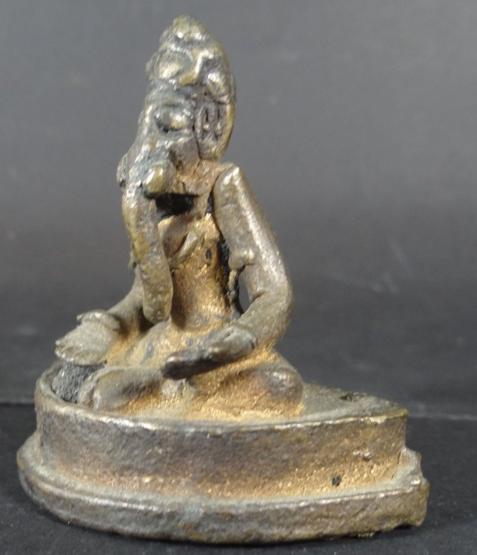 kleine alte Bronze "Ganesha", Alters-u. Gebrauchsspuren, in Sockel kl. Loch, H-6 cm, B-6 cm - Bild 4 aus 5