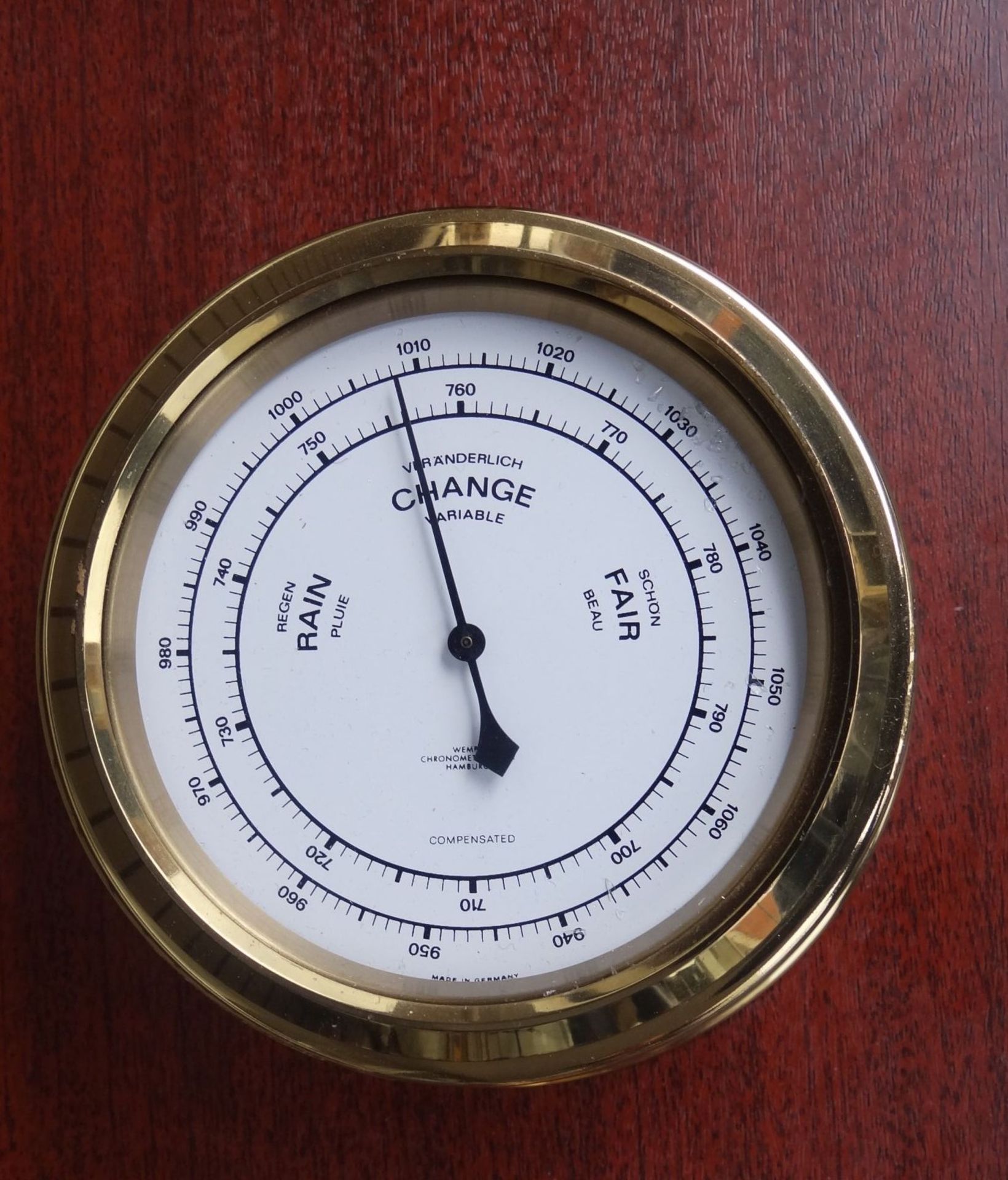 Wetterstation mit Glasenuhr "Wempe Chronometerwerk, bei Barometer und Hygrometer fehlt - Bild 4 aus 8