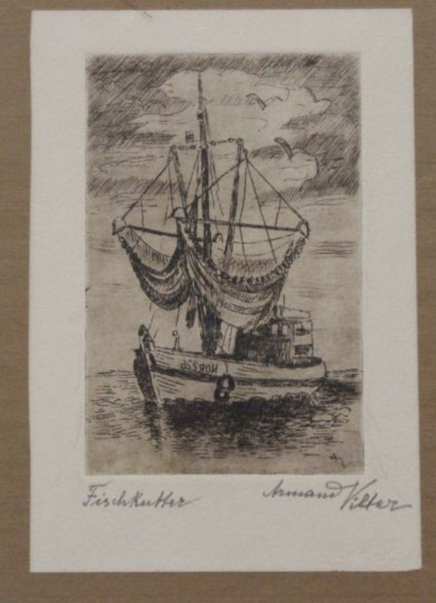 Armand Vilter "Fischkutter", orig. Radierung, Nurglasrahmen, RG 40 x 30cm.