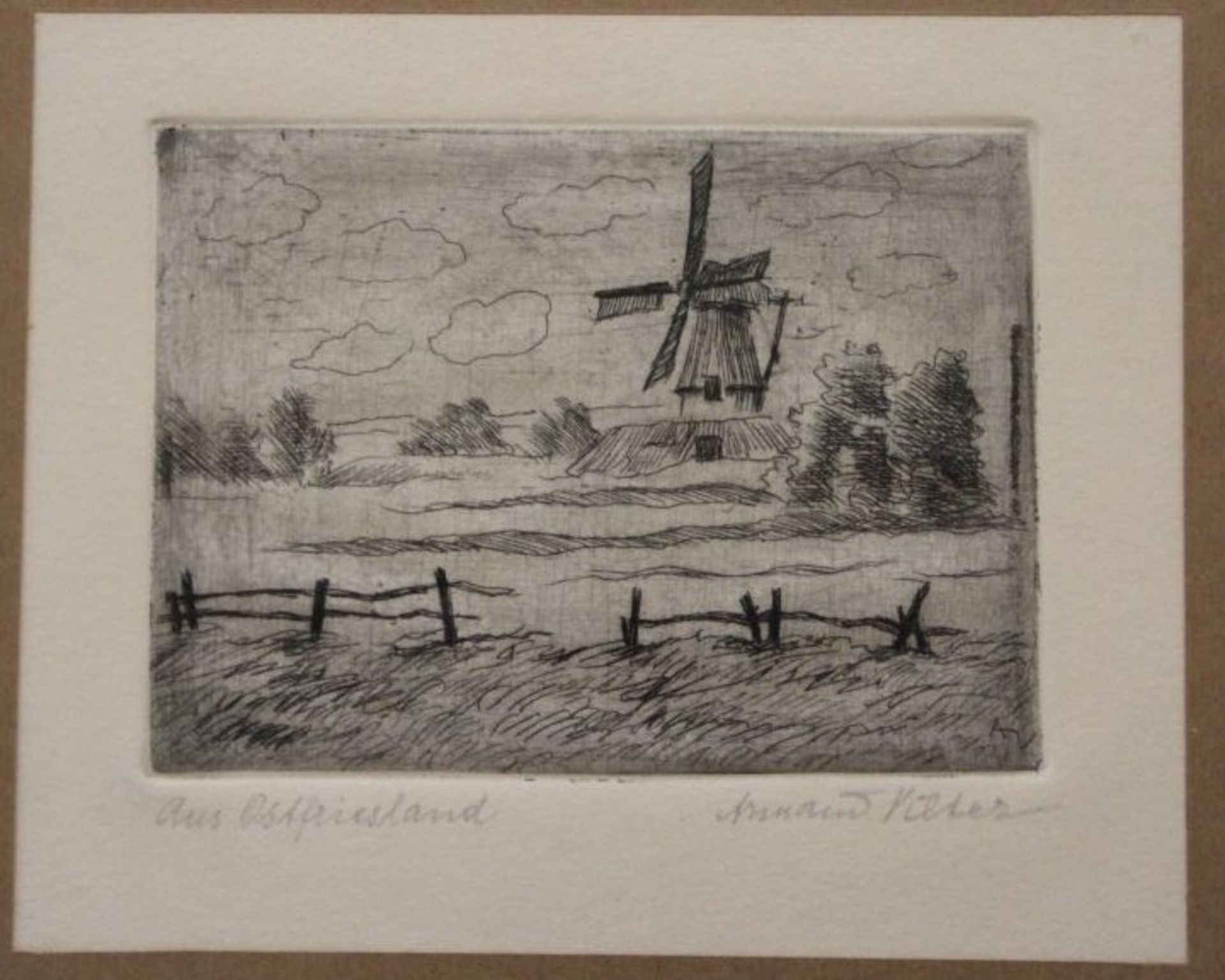 Armand Vilter "Aus Ostfriesland", orig. Radierung, Nurglasrahmen, 30 x 40cm.