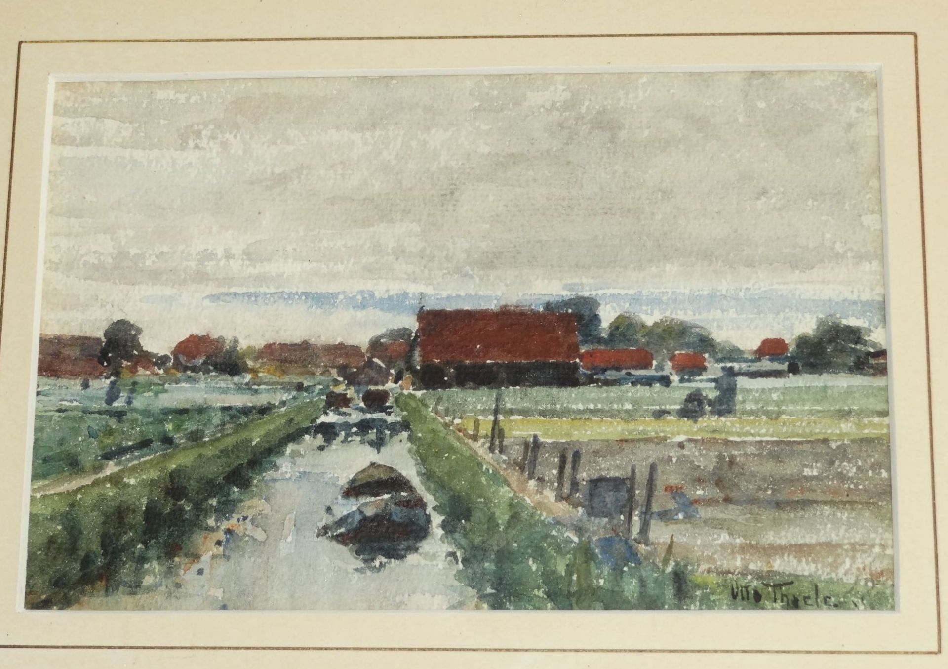 Otto THIELE (1870-1955), 3 Aquarelle, 2xdiv. Landschaften, 1x Strassenansicht, gleich gerahmt, RG - Bild 2 aus 7