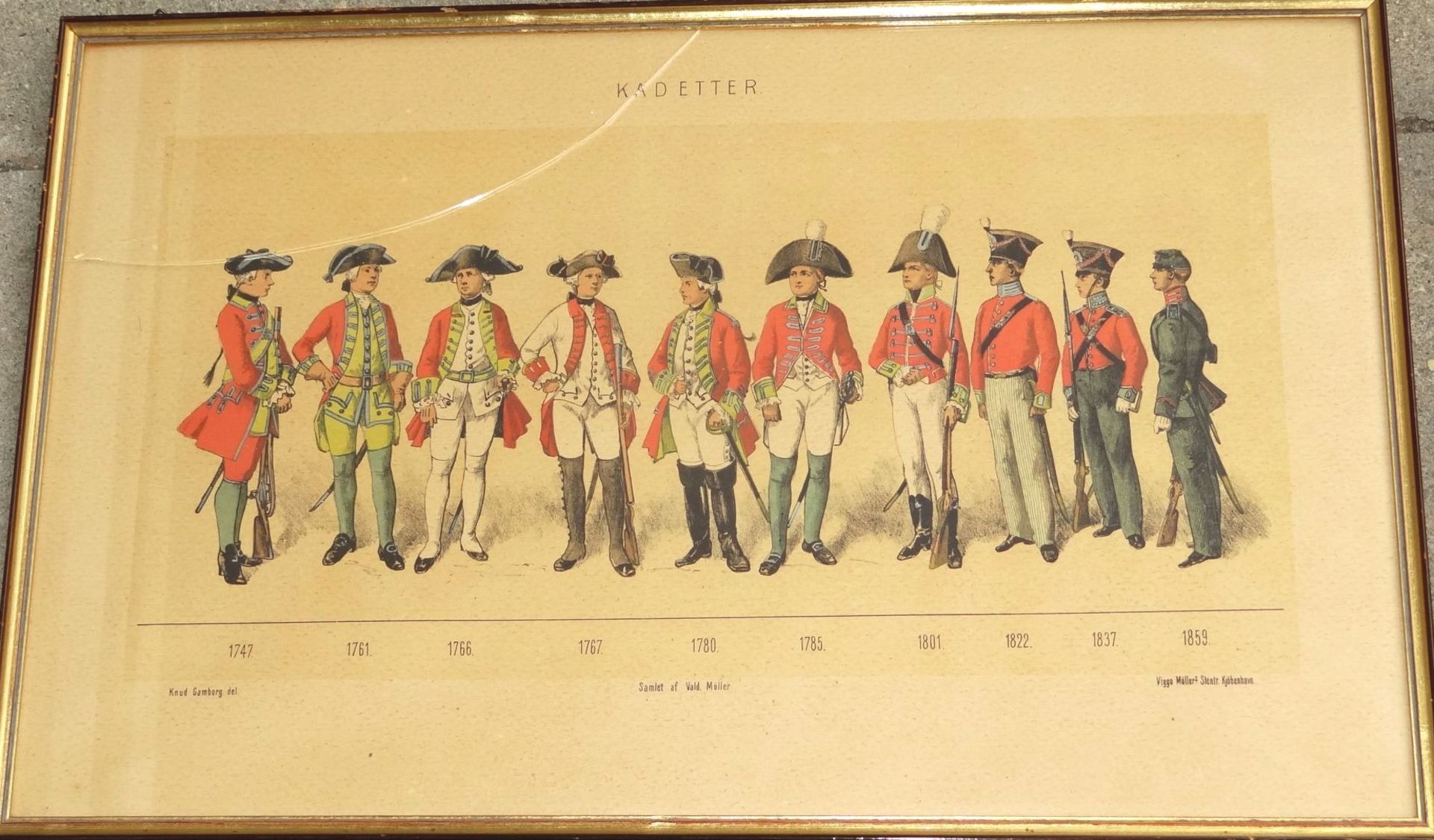 3x Uniform-Lithografien um 1860, Dänemark, ger/Glas, 1x Glas gerissen, RG 31x50 c - Bild 3 aus 7