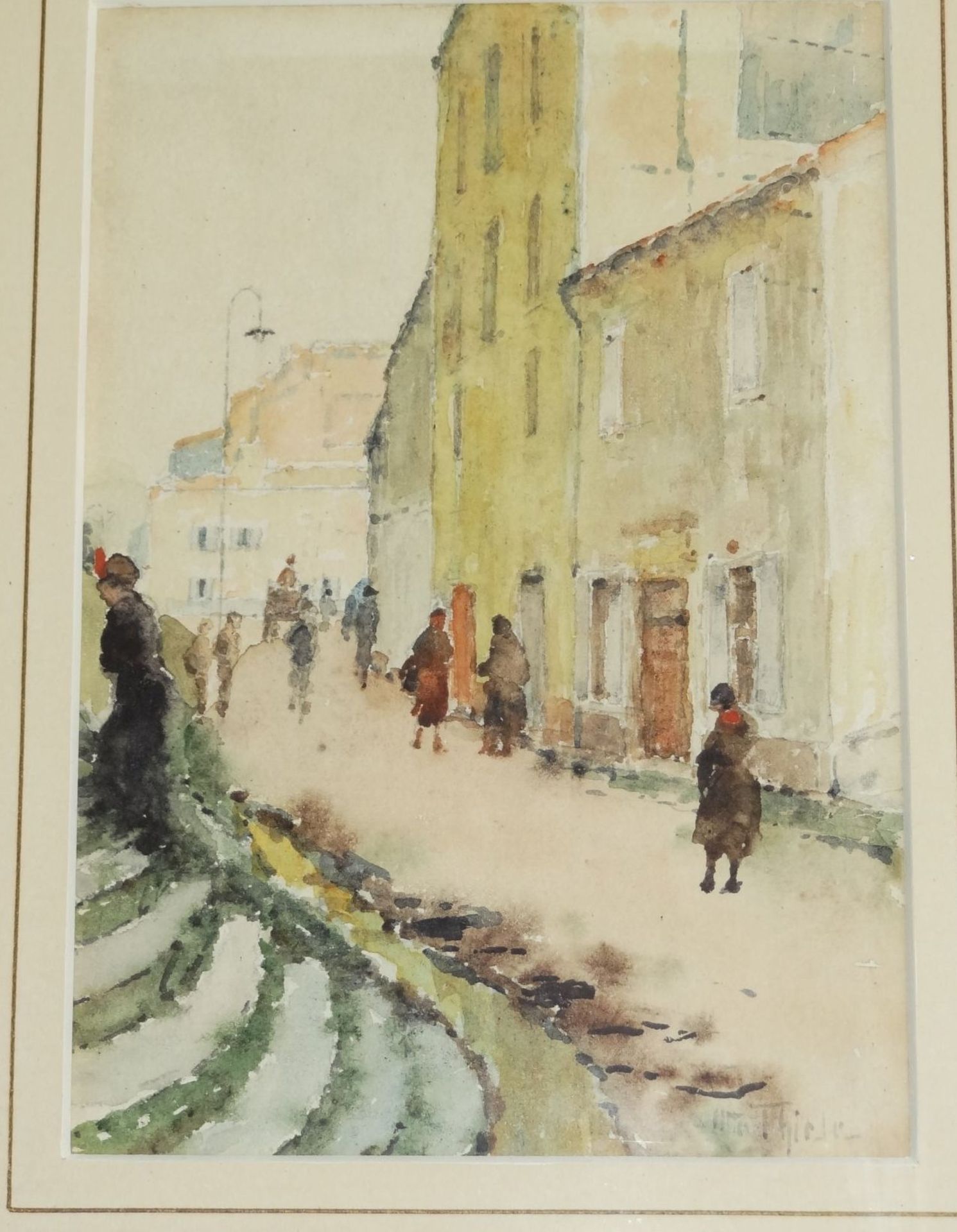 Otto THIELE (1870-1955), 3 Aquarelle, 2xdiv. Landschaften, 1x Strassenansicht, gleich gerahmt, RG - Bild 3 aus 7