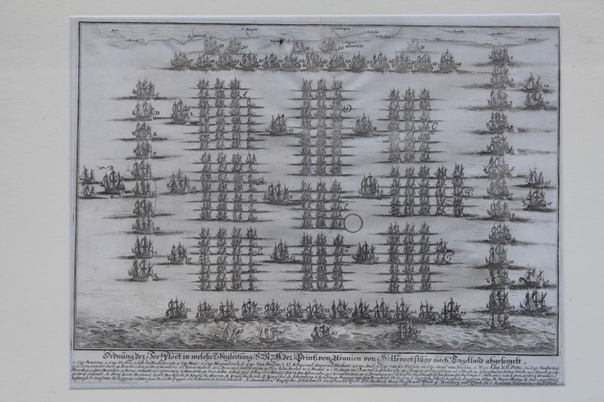 orig. Stich "Die Ordnung der Seeflotte..." 1688, Wilhelm III von Oranien, MG ca.44x52 cm, ger/ - Bild 3 aus 6