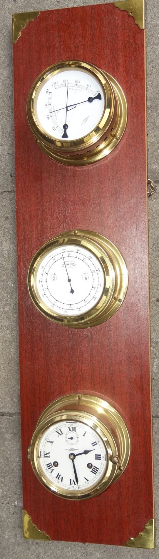Wetterstation mit Glasenuhr "Wempe Chronometerwerk, bei Barometer und Hygrometer fehlt - Bild 2 aus 8