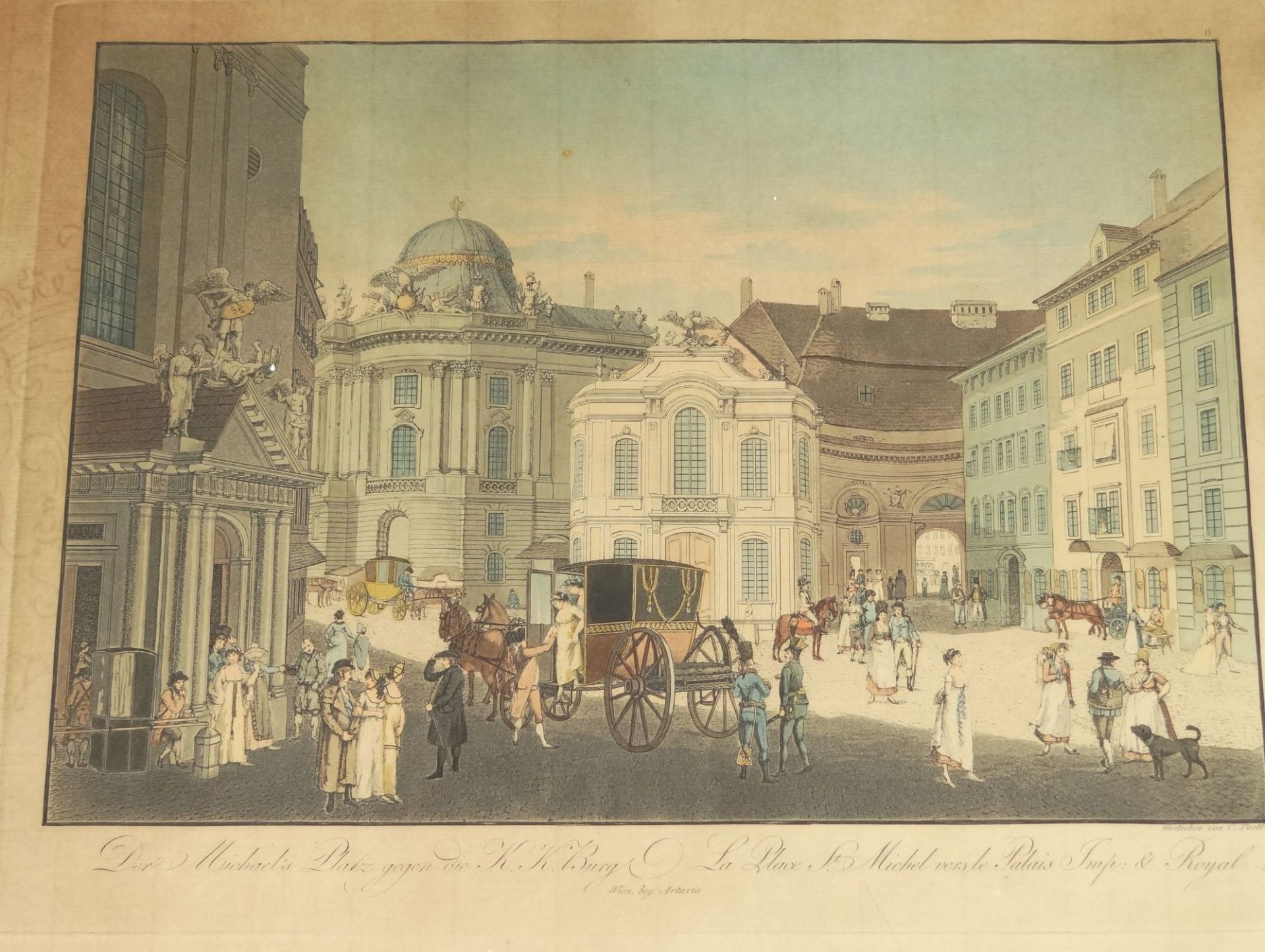 Karel POSTL (1769/74-1818) "Der Michaels Platz in Wien" Farbradierung, 32,5 x 41 cm, alt ger/