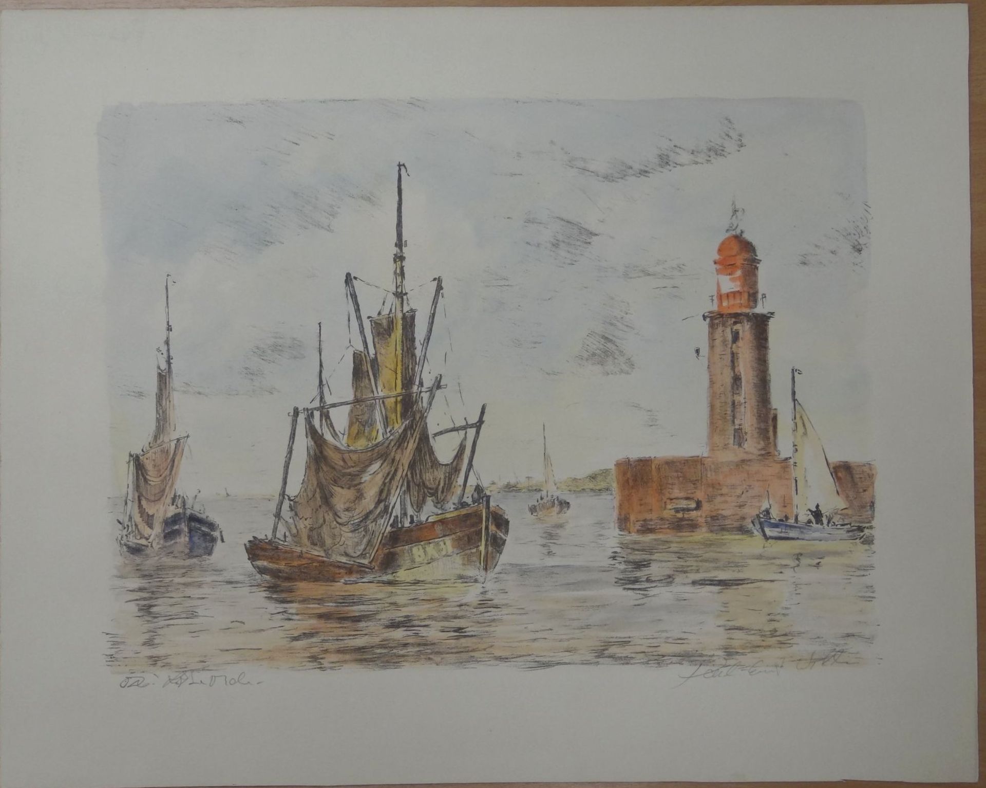 Paul Ernst WILKE (1894-1972), "Mole in Bremerhaven" Farblitho, BG 40x50 cm