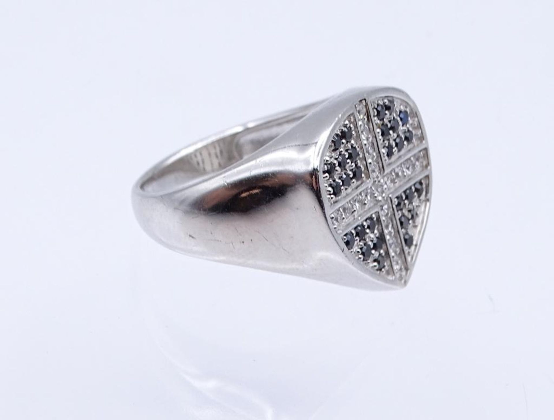 Ring Silber 925/000 mit rund fac., weißen und schwarzen Edelsteinen, RG 56, 7,1 - Bild 3 aus 4