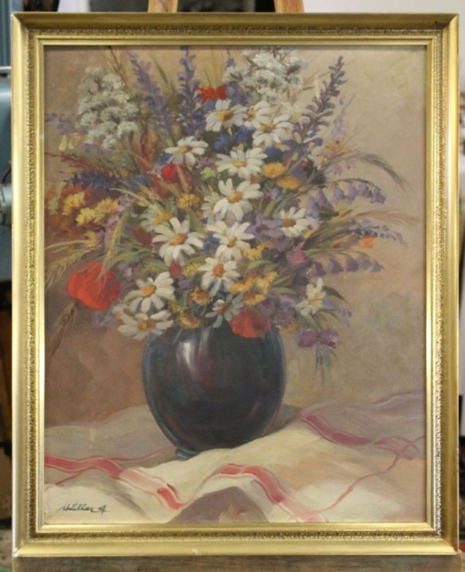 Prof. A. Müller, Blumen in Vase, Öl/Hartfaser, gerahmt, RG 68 x 56cm - Bild 3 aus 3