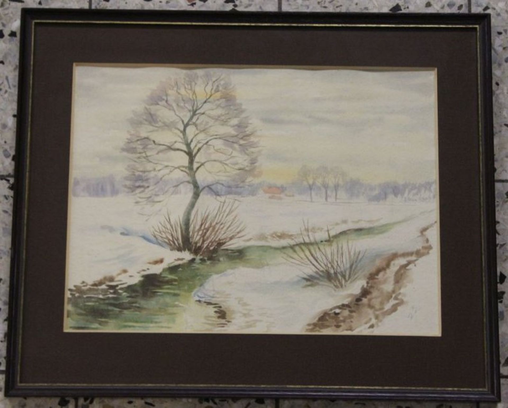 AV 54, norddt. Winterlandschaft, Aquarell, gerahmt/Glas, RG 40 x 50cm. - Bild 3 aus 3