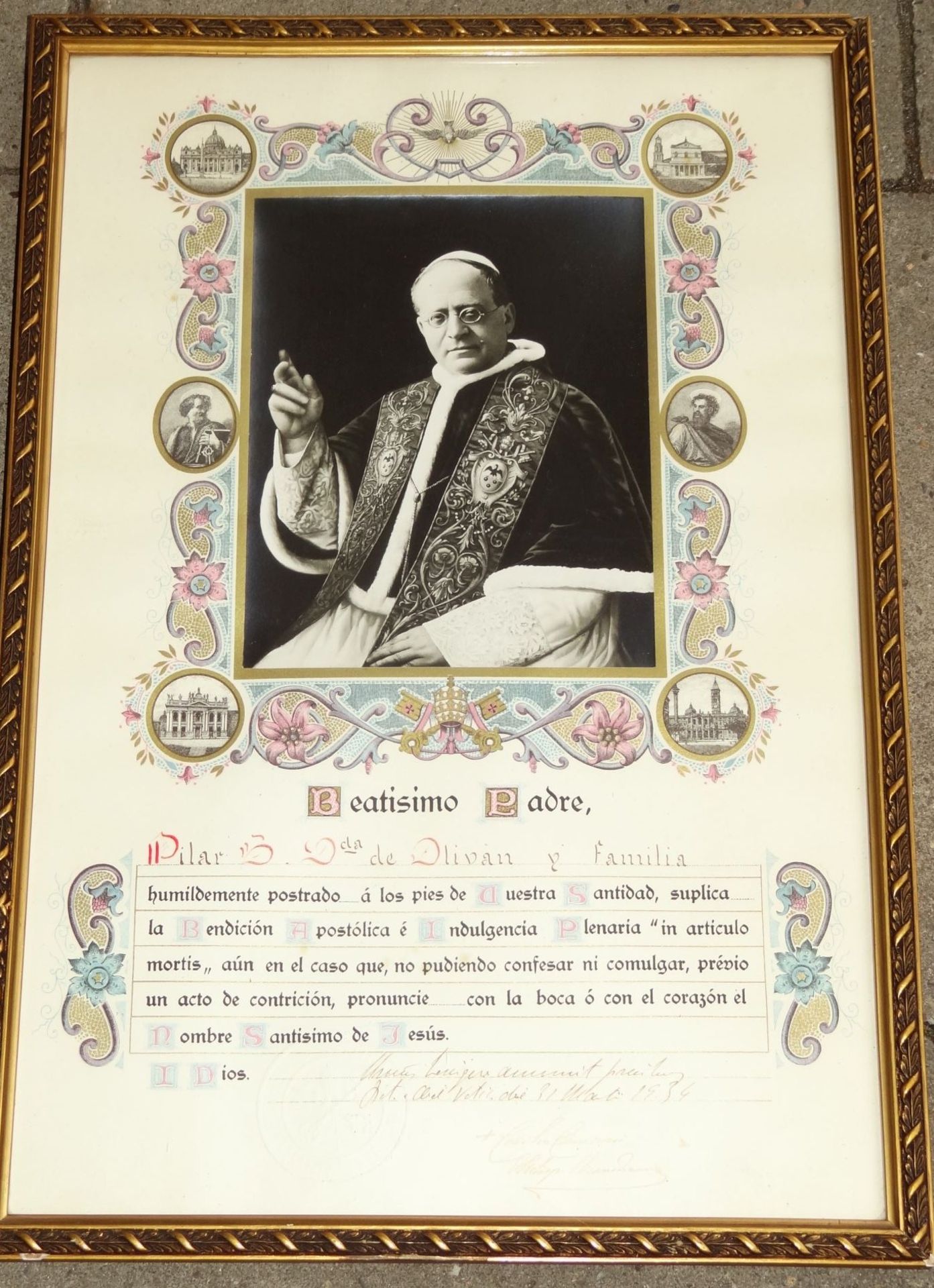 Urkunde mit Foto Papst Pius XII, 1934, mit Vatikan-Wappen und latein.. beschriftet, unleserl. - Bild 2 aus 4