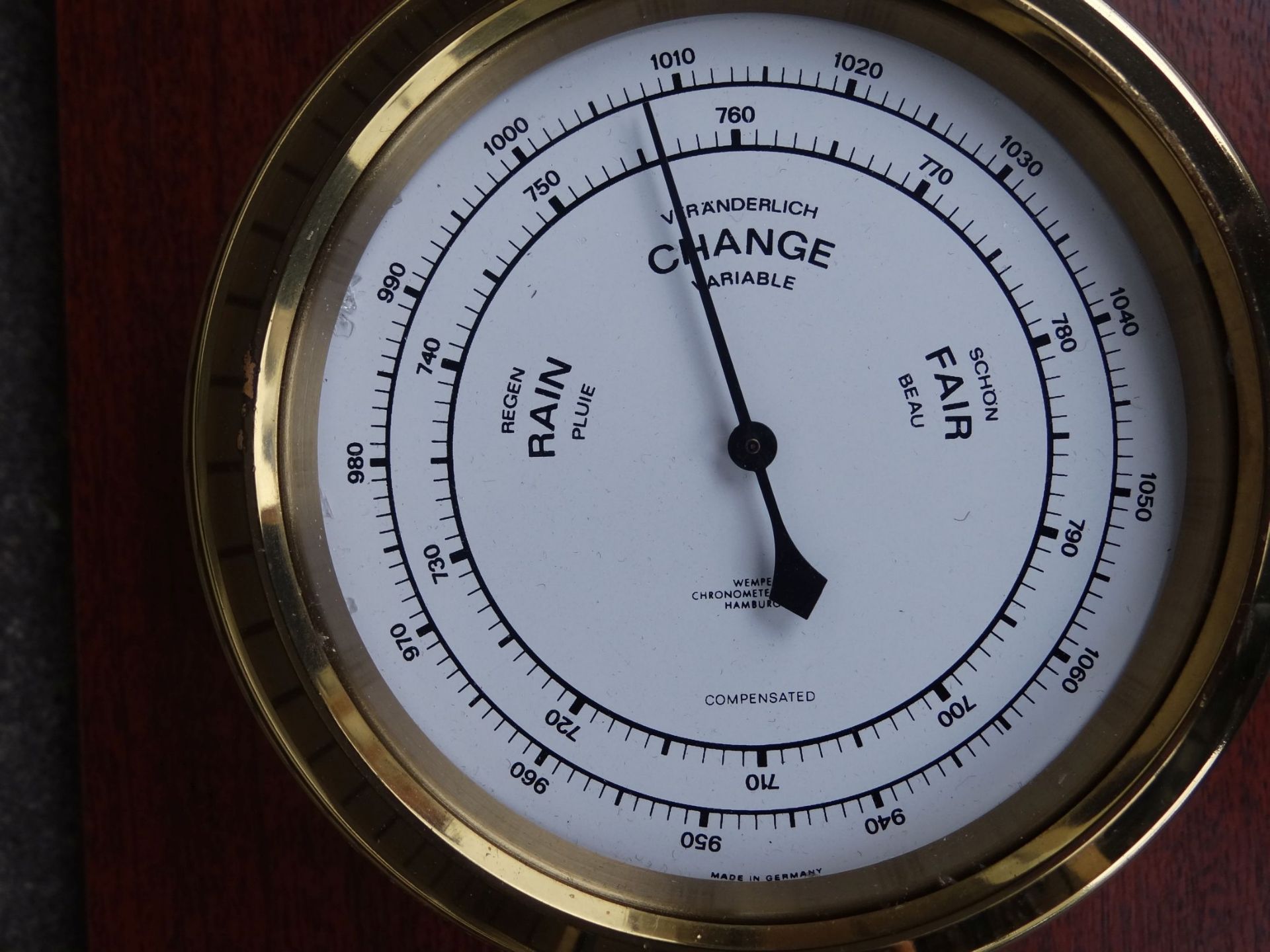 Wetterstation mit Glasenuhr "Wempe Chronometerwerk, bei Barometer und Hygrometer fehlt - Bild 6 aus 8