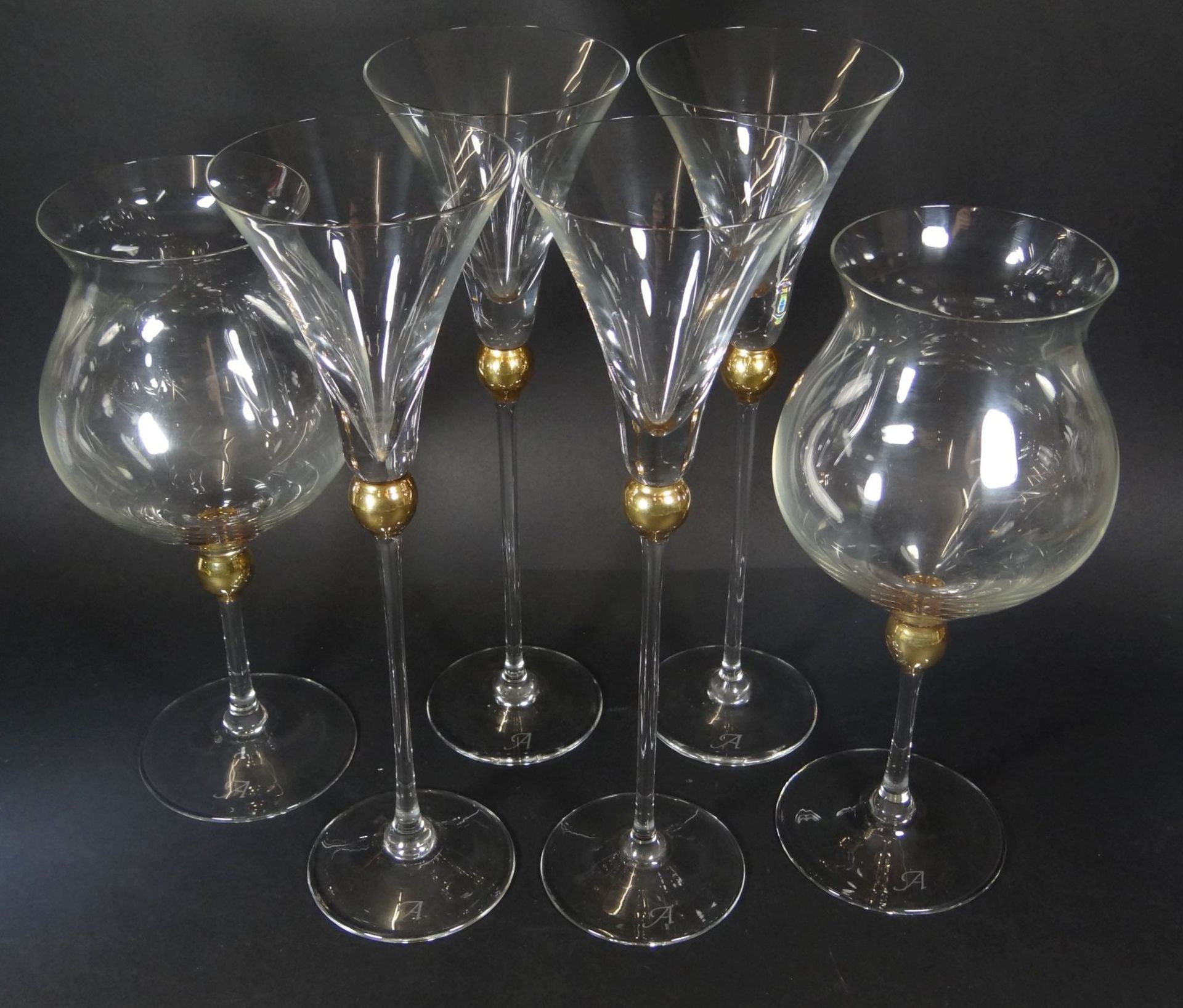 6x hohe Gläser mit Goldkugeln, , H-24 und 29 c - Bild 2 aus 3