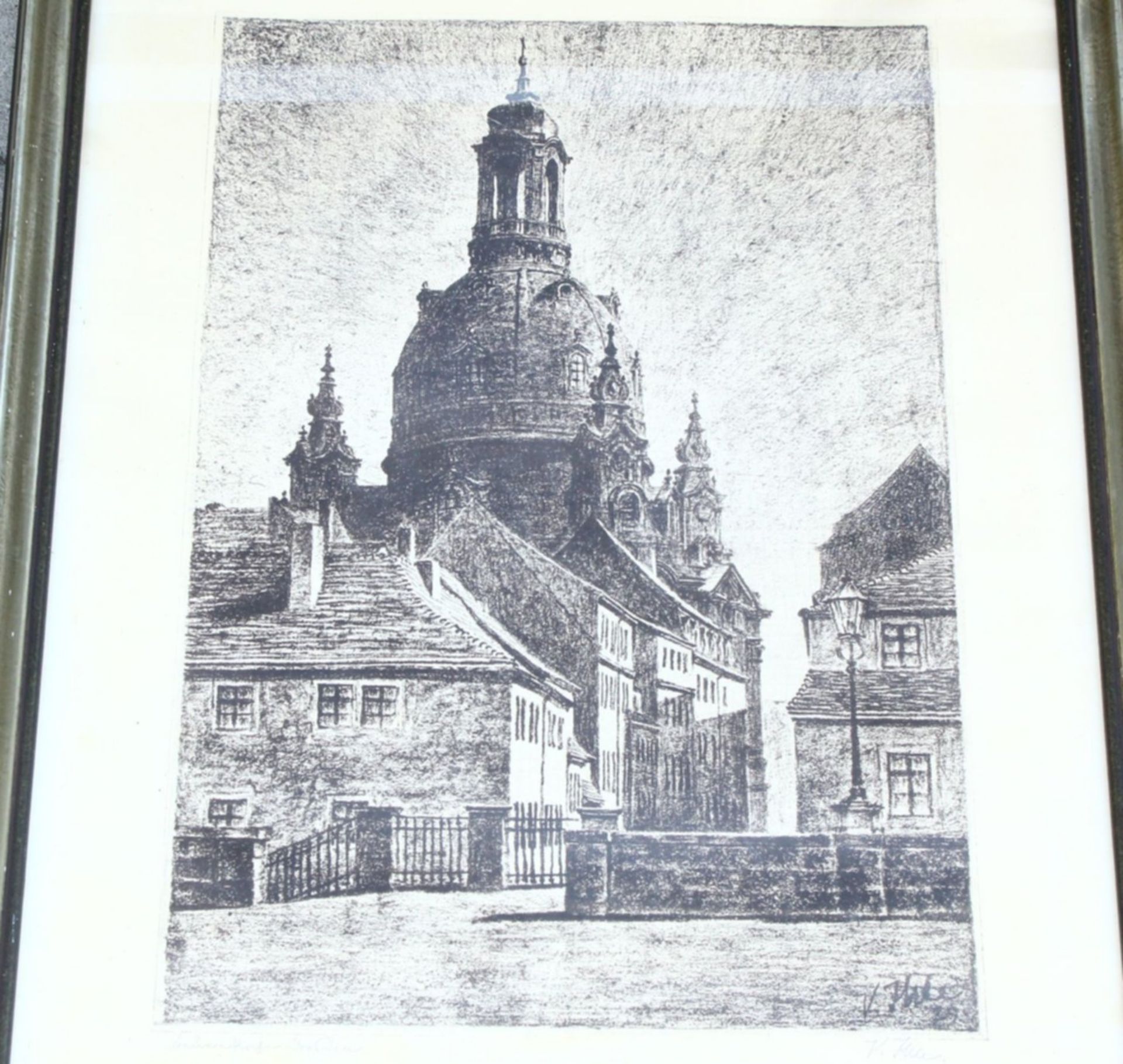 V. Ihle "Frauenkirche in Dresden" grosse Radierung, ger/Glas, RG 75x57 cm