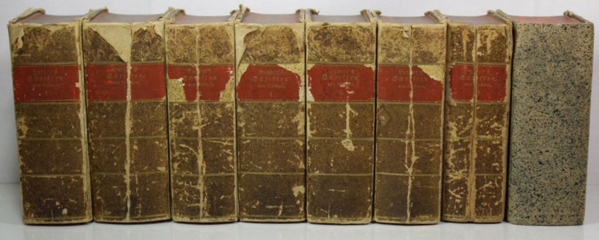 8 Bände, Luther's Schriften, 2. Auflage, 1754, Alters-u. Gebrauchsspuren.