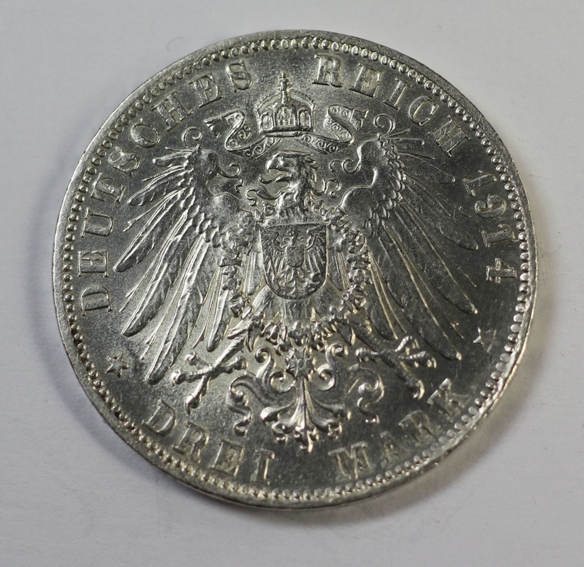 3 Mark, Deutsches Reich, Ludwig III König von Bayern, 1914 D, ss, 16,64 gr - Bild 2 aus 2