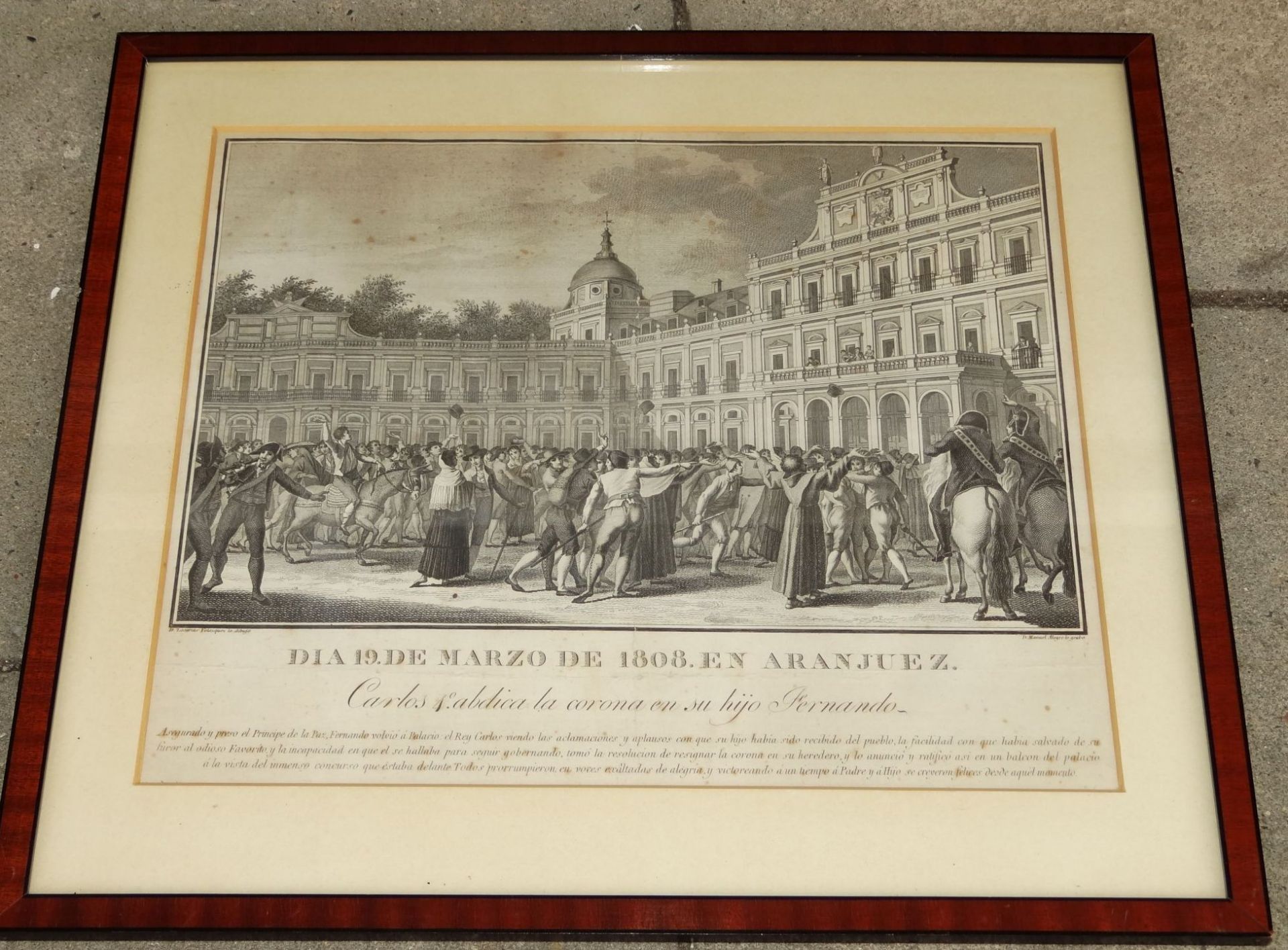 Manuel ALEGRE (1768-1815), grosser Stich "Meuterei von Aranjuez " 19.März 1808, ger/Glas, RG 43x49 - Bild 2 aus 6