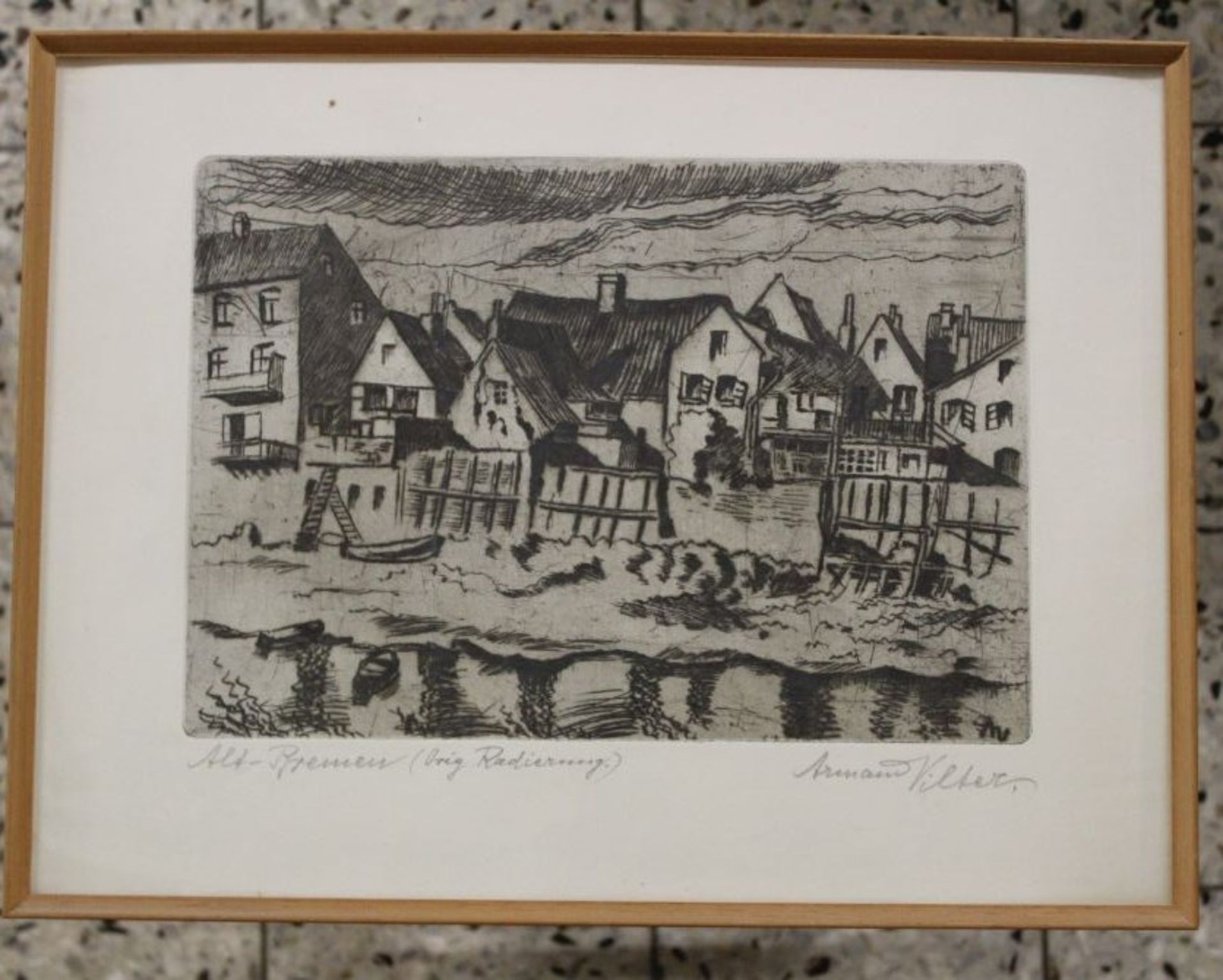 Armand Vilter "Alt Bremen", orig. Radierung, ger./Glas, RG 31,5 x 41,5cm. - Bild 2 aus 2