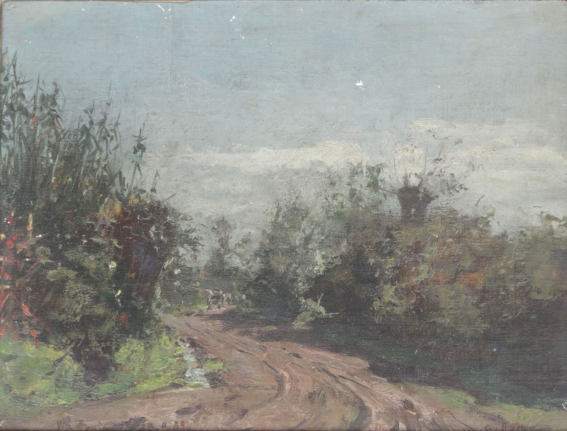 Curt AGTHE (1862-1943), 1889 " Via Appia in der Campagna"", Öl/Malfaser, kl. Farbabplatzer, RG 29x37