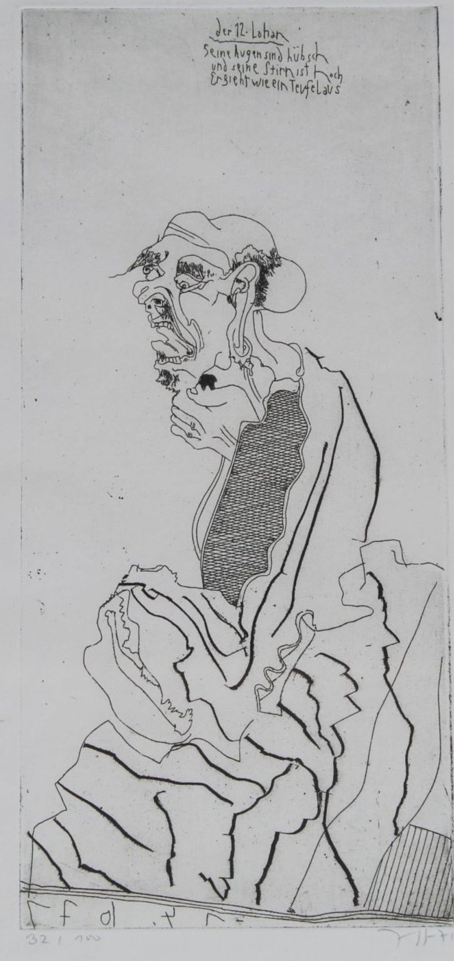 Horst JANSSEN (1929-1995) "Der 12.Lohan", 1971 Radierung, drypoint/Japan, Ed. 32 / 100, 26,6 x 13,