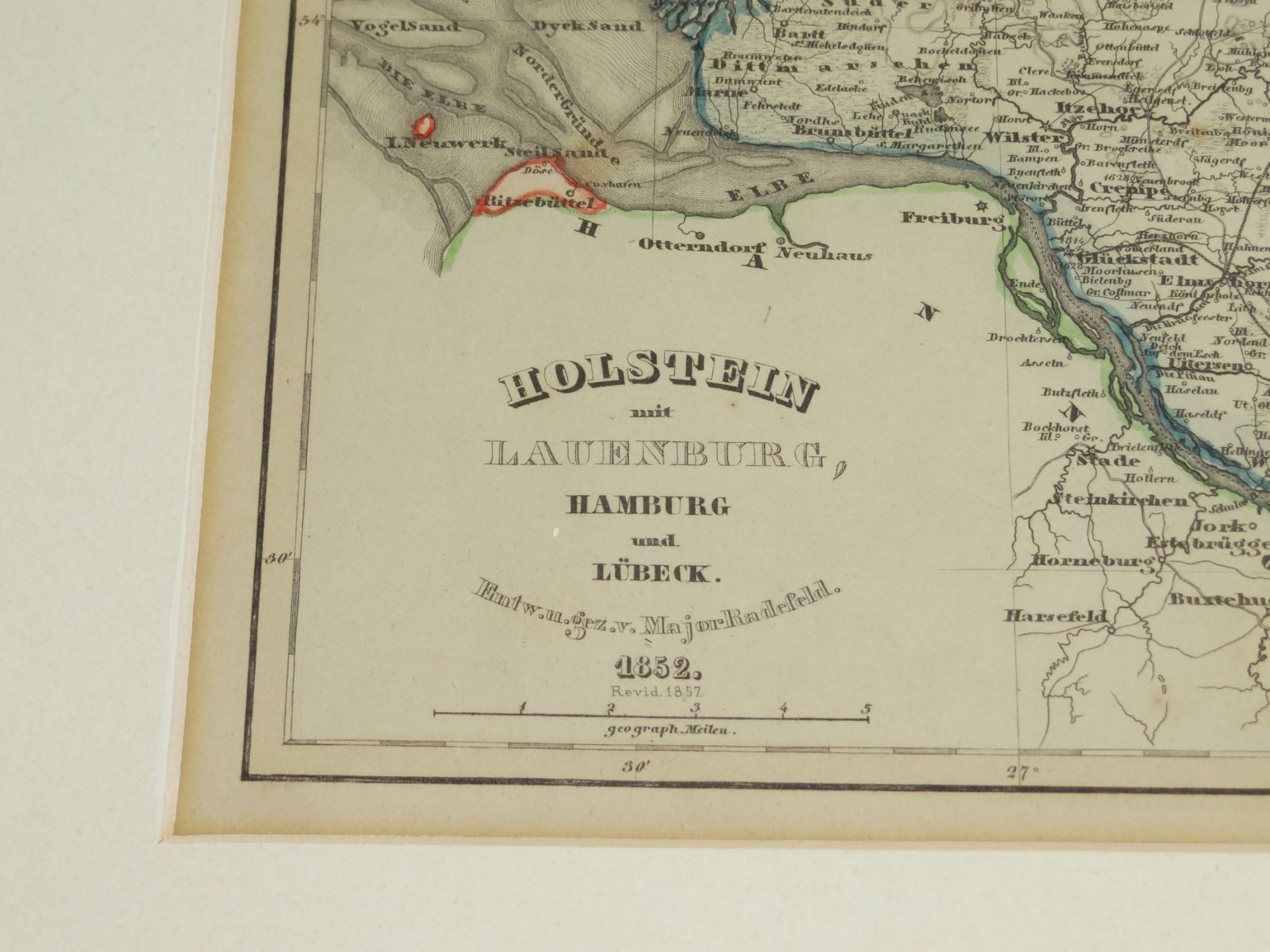 kl. Landkarte um 1860 "Schleswig und Lauenburg" grenzcoloriert, ger/Glas, RG 32x37 cm - Bild 3 aus 4