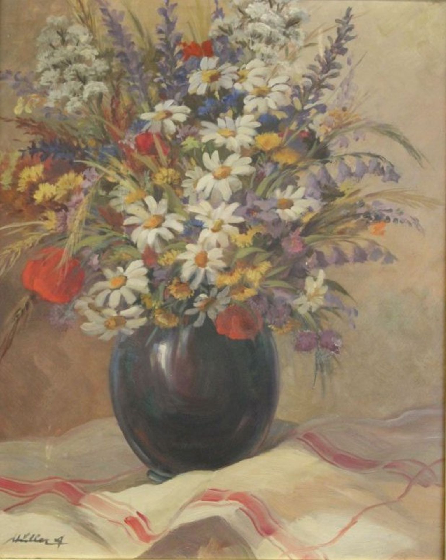 Prof. A. Müller, Blumen in Vase, Öl/Hartfaser, gerahmt, RG 68 x 56cm