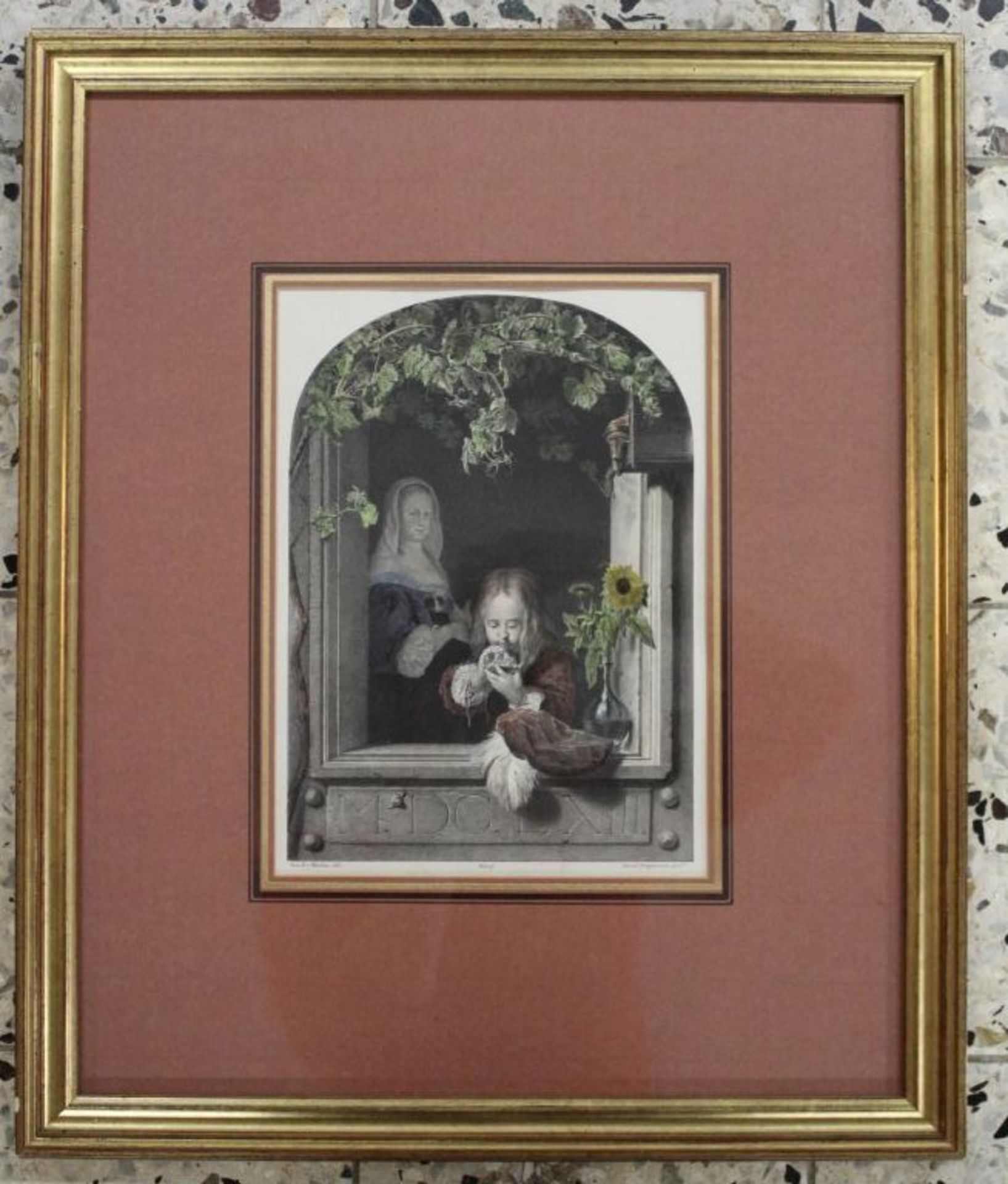 Stich um 1820, Der Seifenbläser, van der Meulen, ger./Glas, RG 50 x 41cm. - Bild 4 aus 4