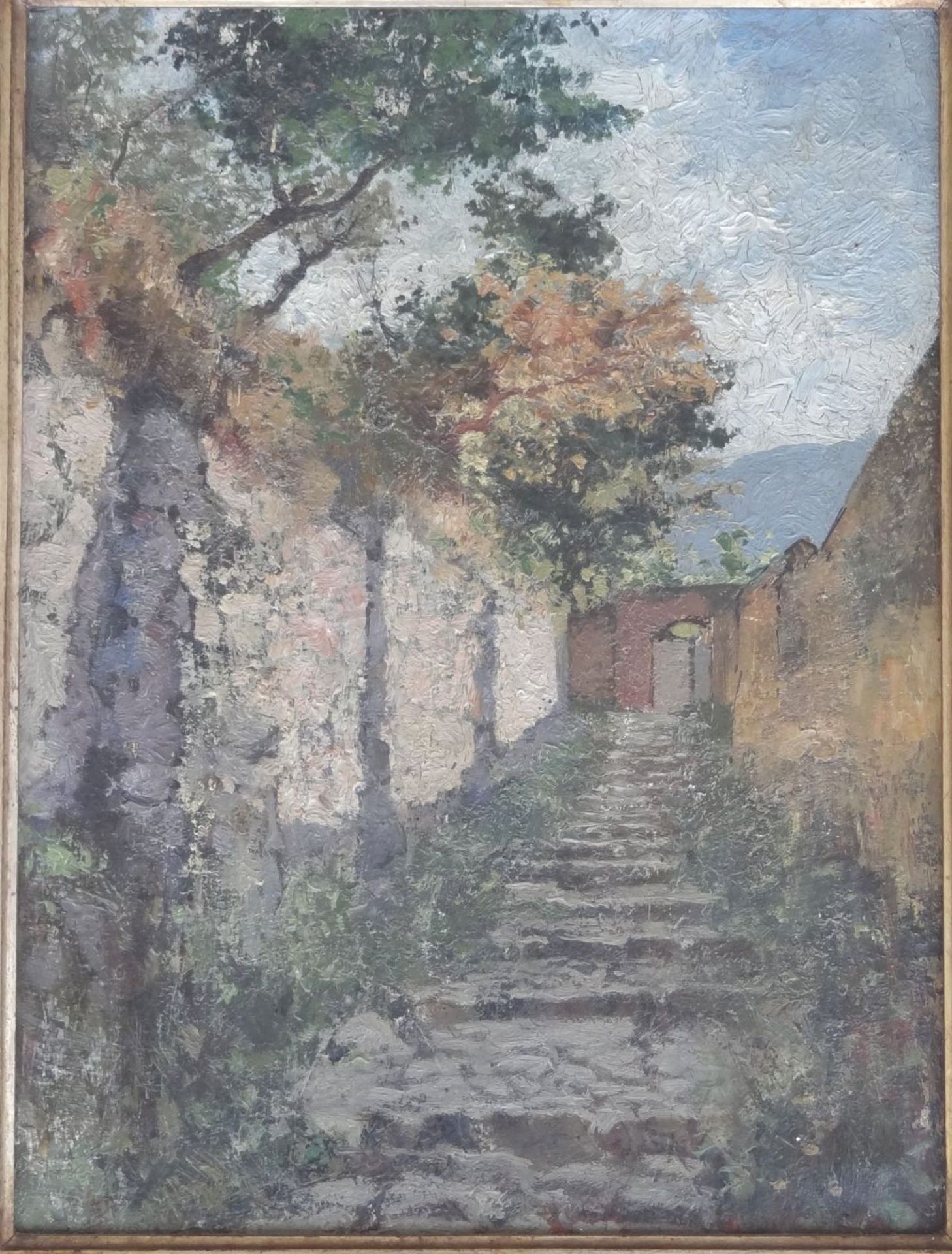 anonyme Strasse bei Capri, verso betitelt, Öl/Platte, gerahmt, R