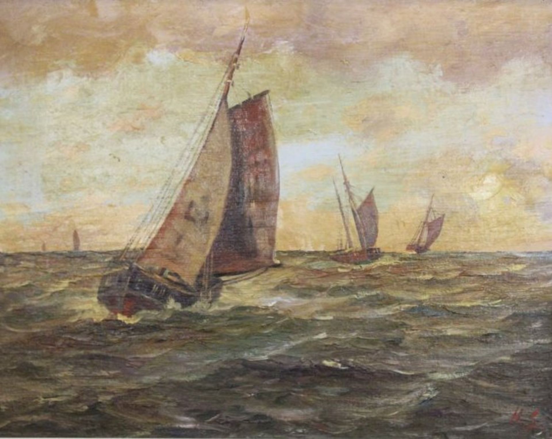 H.S., Fischerboote, verso unleserl. betitelt, Öl/Leinwand, gerahmt, RG 60 x 74cm.
