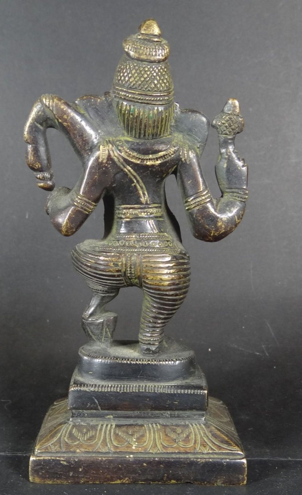 indische Göttheit Ganesha, Bronze, älter, H-14,5 cm, Alters-u. Gebrauchsspuren, patinie - Bild 3 aus 5