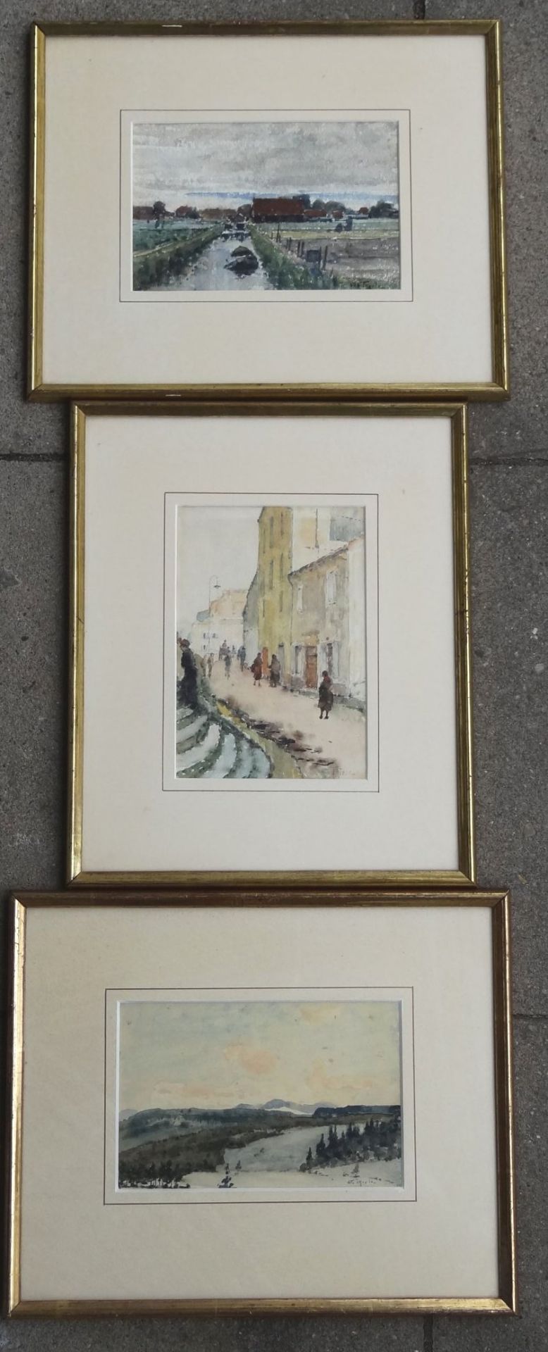Otto THIELE (1870-1955), 3 Aquarelle, 2xdiv. Landschaften, 1x Strassenansicht, gleich gerahmt, RG