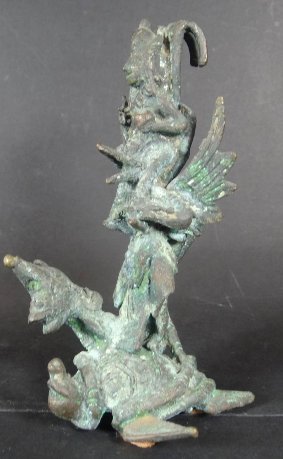 indische Göttheit Garuda, Bronze, älter, stark patiniert, H-12,5 - Bild 3 aus 5