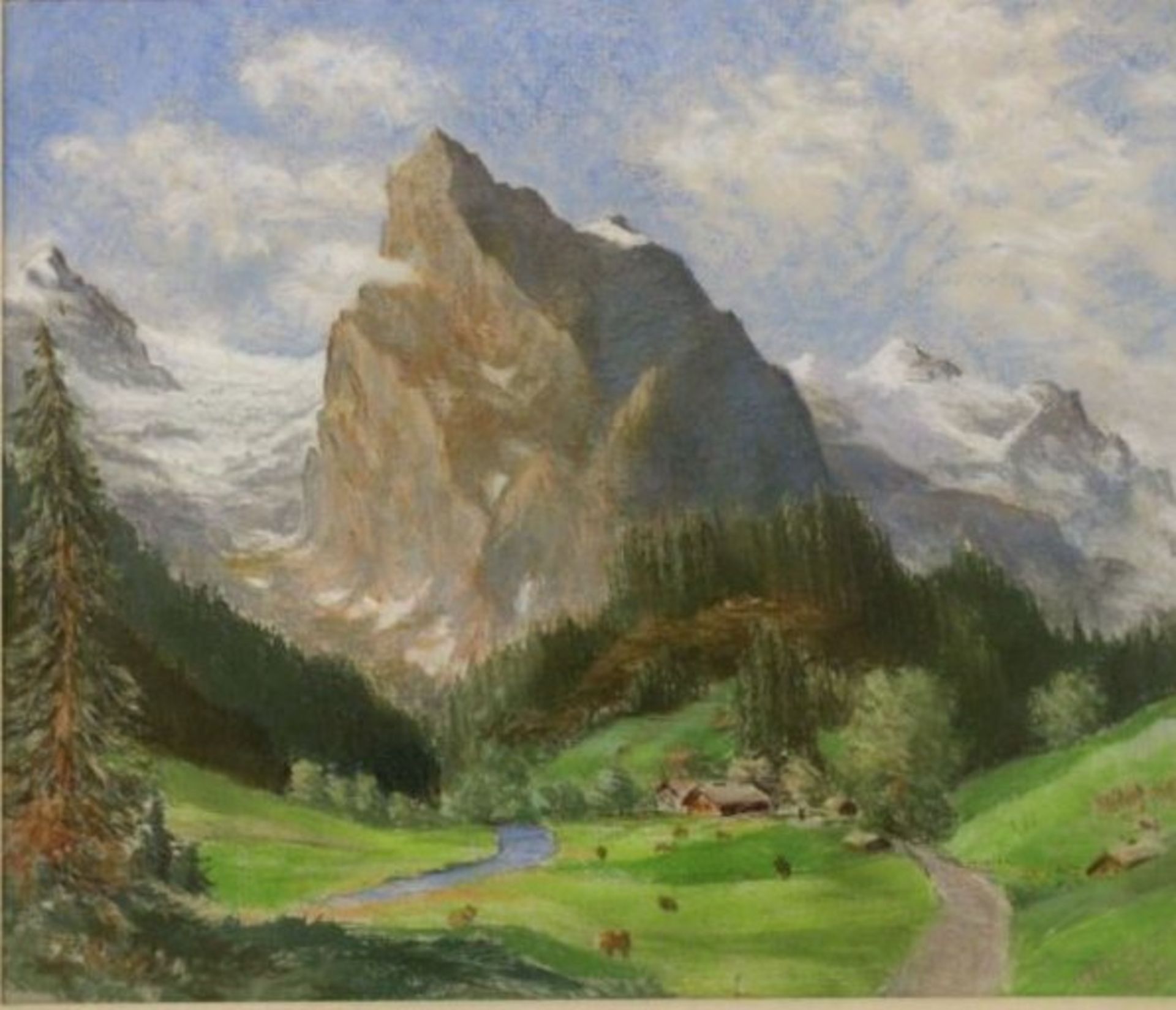 Klinger '69, Gebirgslandschaft, Mischtechnik, gerahmt/Glas, RG 55 x 62cm.