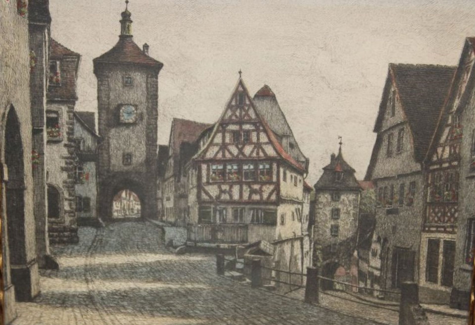 unsignierte wohl Lithographie, Ansicht Rotenburg o.T., ger./Glas, RG 25 x 31cm.