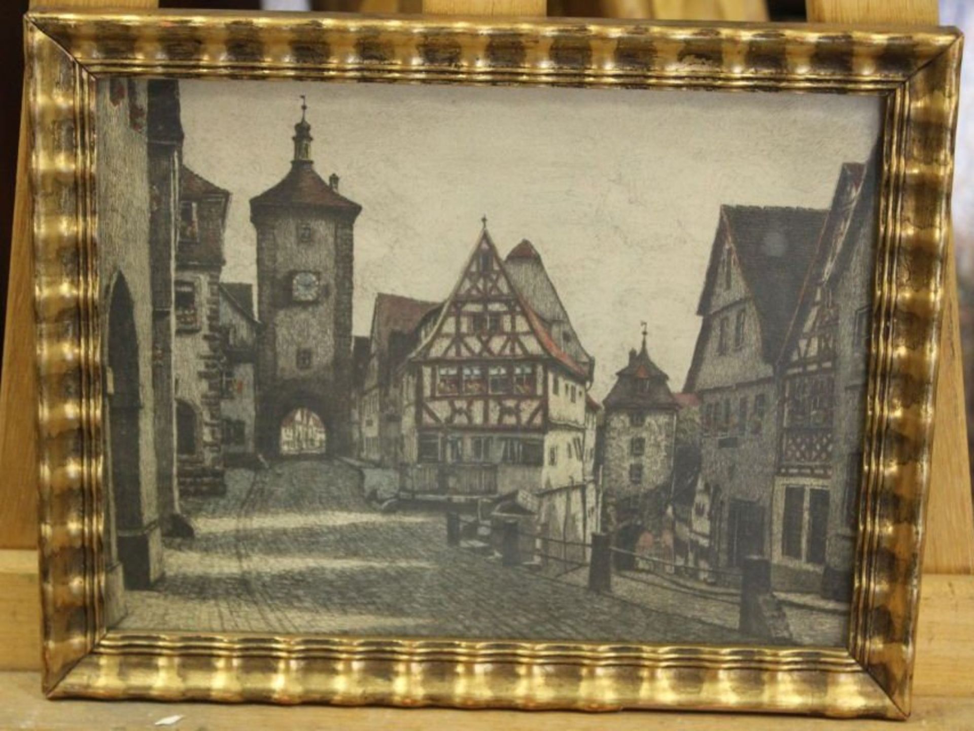 unsignierte wohl Lithographie, Ansicht Rotenburg o.T., ger./Glas, RG 25 x 31cm. - Bild 2 aus 2