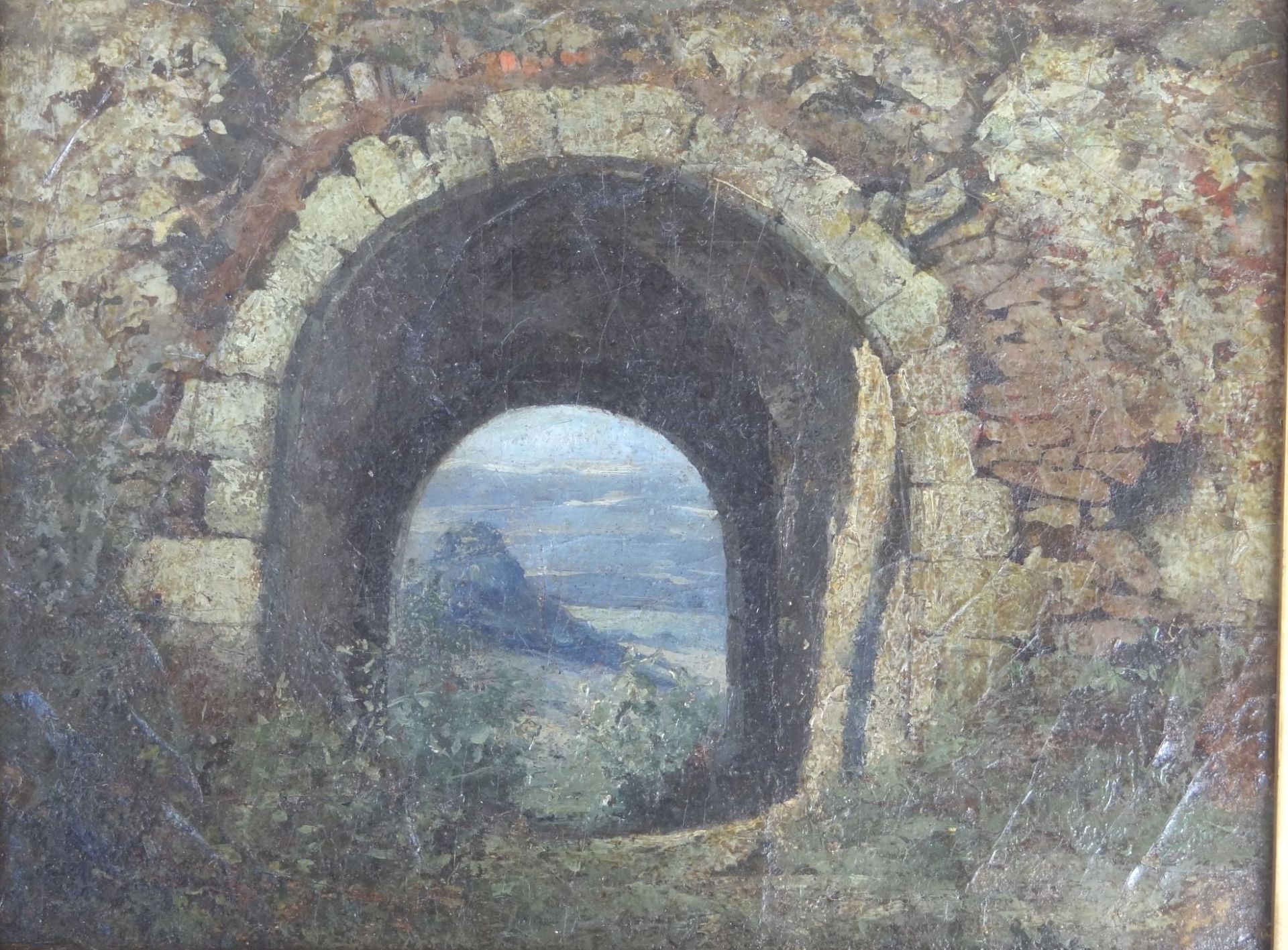 unleserl. sign. "ital. Landschaft" um 1850, Öl/Leinen, doubliert, 21x27 cm, gerahmt, 30x36 c