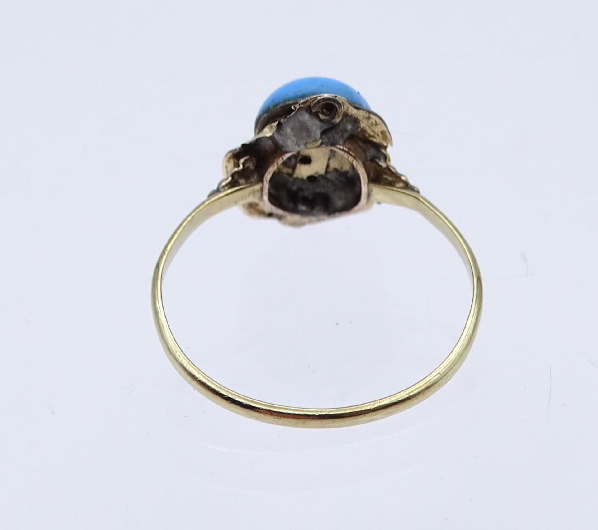 Alter GG Ring 333/000 mit Schaumgoldkopf,türkiser Cabochon Besatz, Reparaturstelle am Kopf, 1, - Bild 4 aus 4