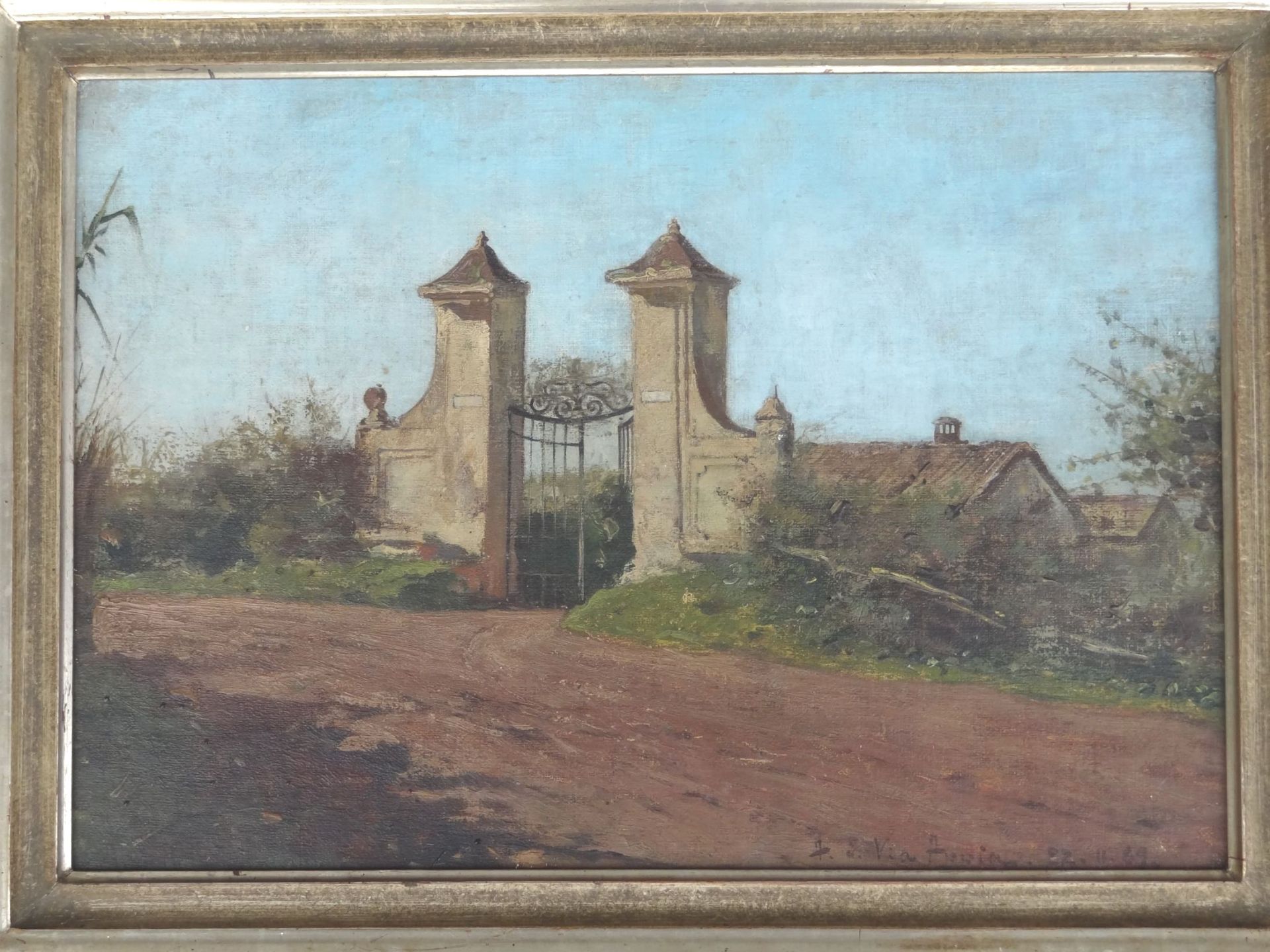 Curt AGTHE (1862-1943), 22.11.1889 "Gehöft an der Via Appia", Öl/Karton, 24x36 cm, gerahmt, RG