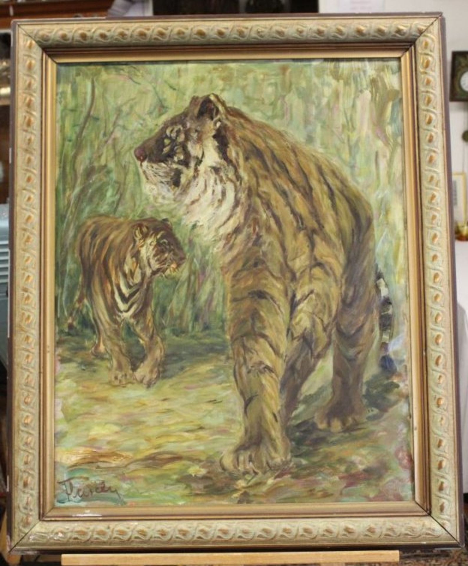 Fleischer, Tiger im Wald, Öl/Leinwand, gerahmt, RG 93 x 78cm. - Bild 3 aus 3