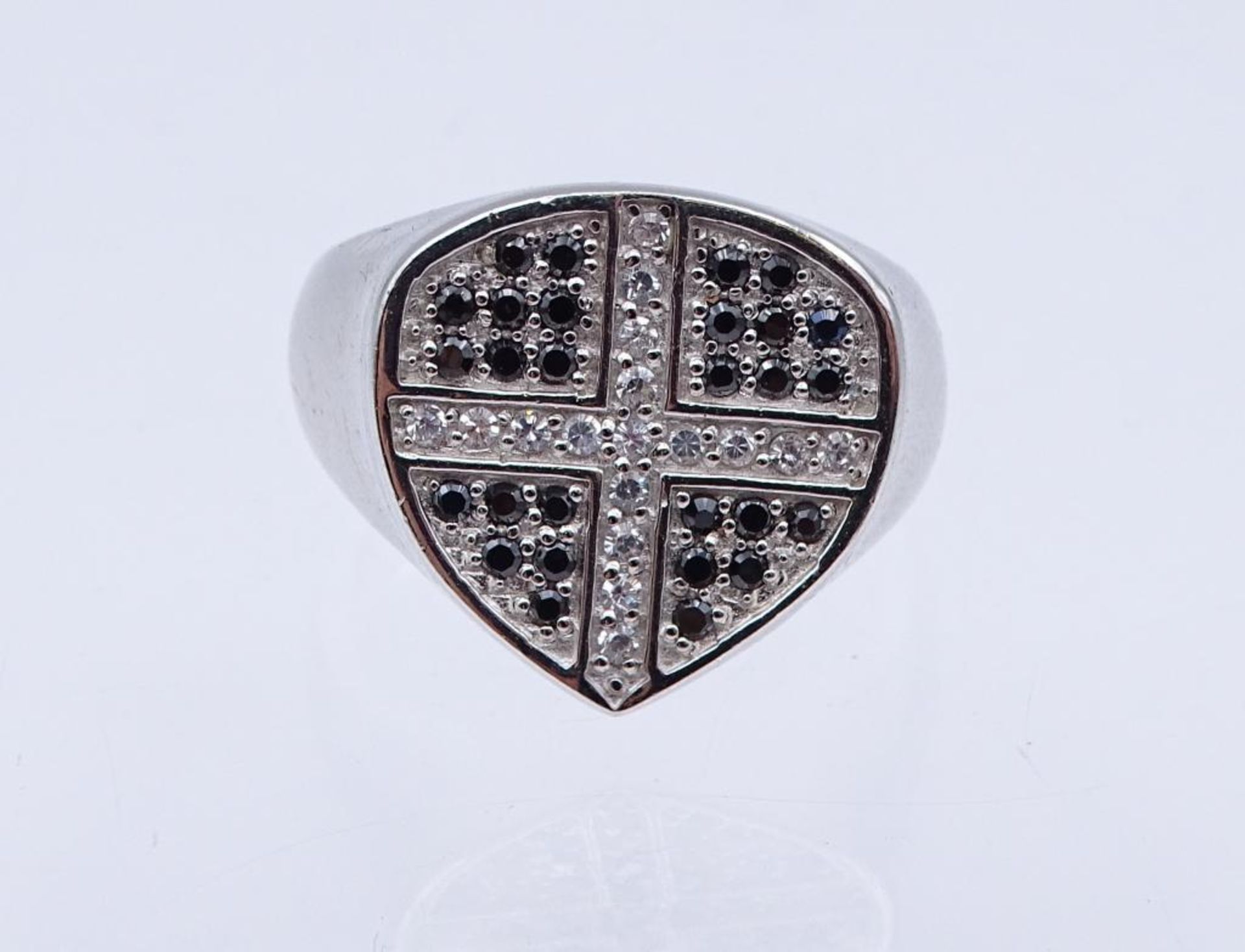 Ring Silber 925/000 mit rund fac., weißen und schwarzen Edelsteinen, RG 56, 7,1 - Bild 2 aus 4