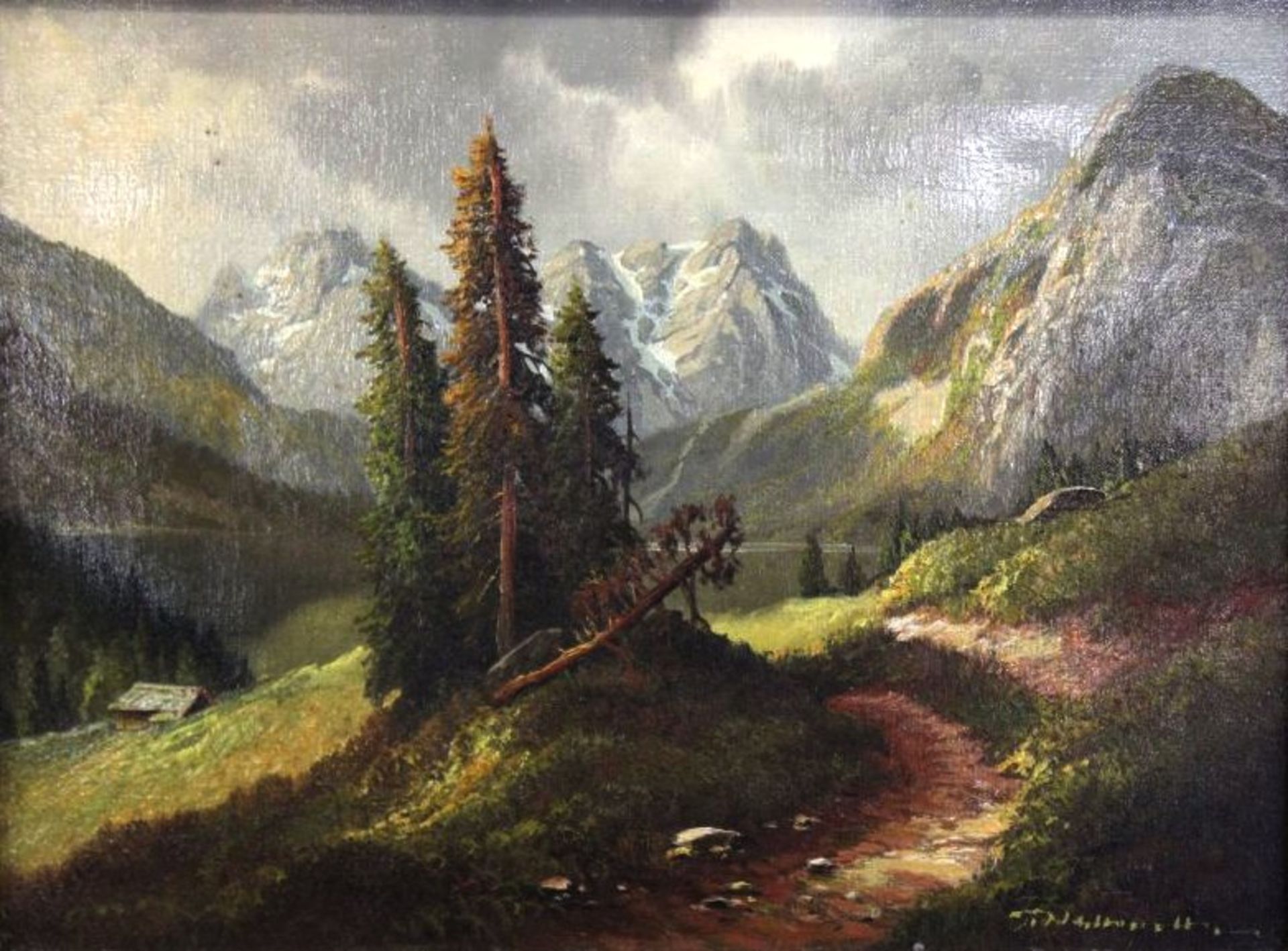 unleserl.signierte Gebirgslandschaft, Öl/Leinwand, gut gerahmt, RG 42 x 52cm.